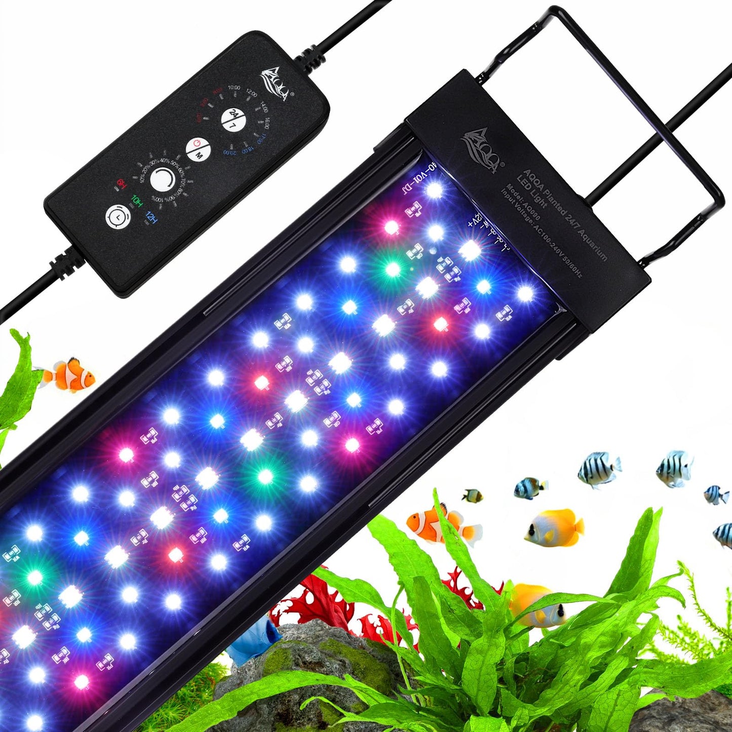 AQQA LED Aquarium Light, 24/7 Mode IP68 Waterproof Extendable Bracket Fish Tank Light, DIY Mode Full Spectrum Aquarium Plant Lights, Adjustable Timer/Brightness Memory Function for 48-55 in Fish Tank