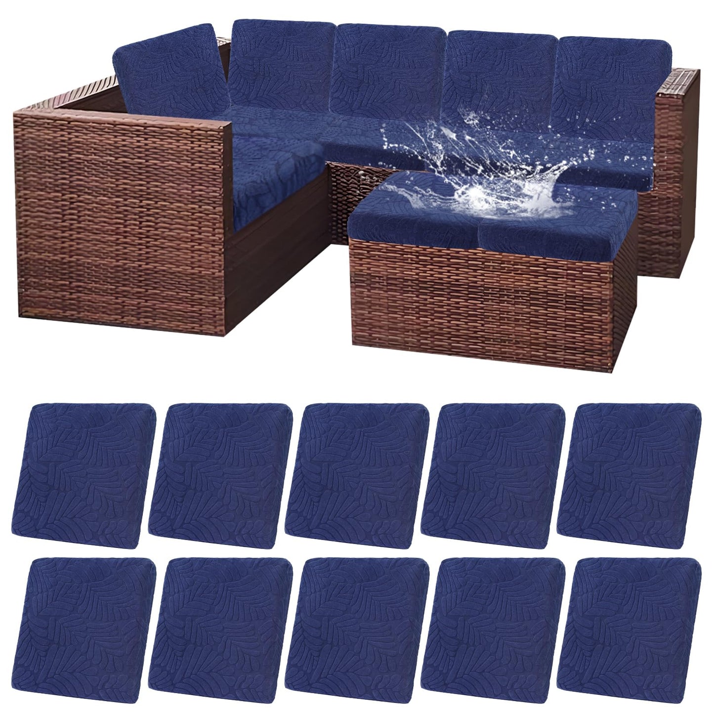 HEBE Outdoor Patio Cushion Covers Set of 10 Waterproof Stretch Seat Cushion Cover for Patio Furniture Clearance Outdoor Sofa Cushion Cover Replacement Couch Slipcovers Chair Seat Cover