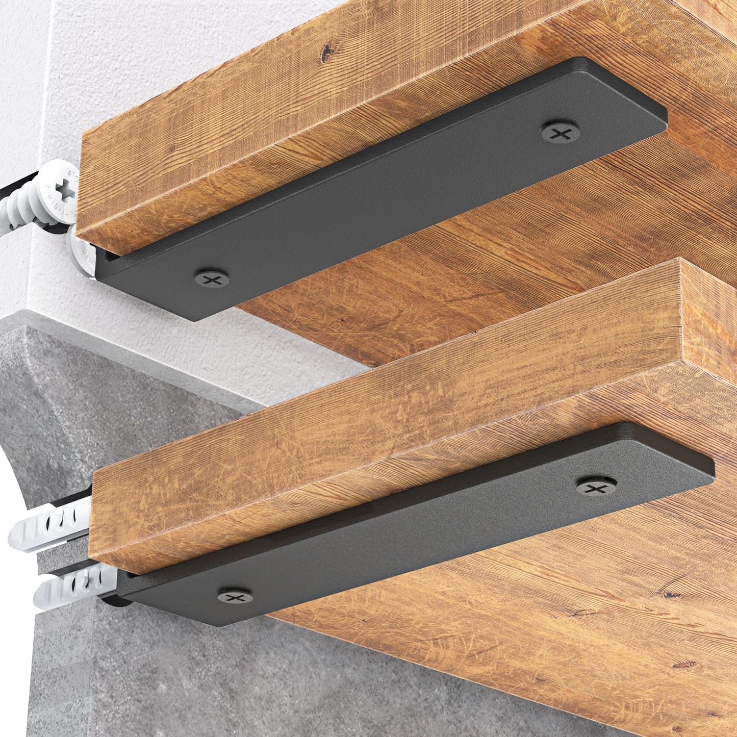 Goovilla Heavy Duty Floating Shelf Brackets, 8 Inch, 4 Pack L Brackets for Wood Shelves, Black Metal Wall Shelving Brackets, 160 lb. Load Capacity