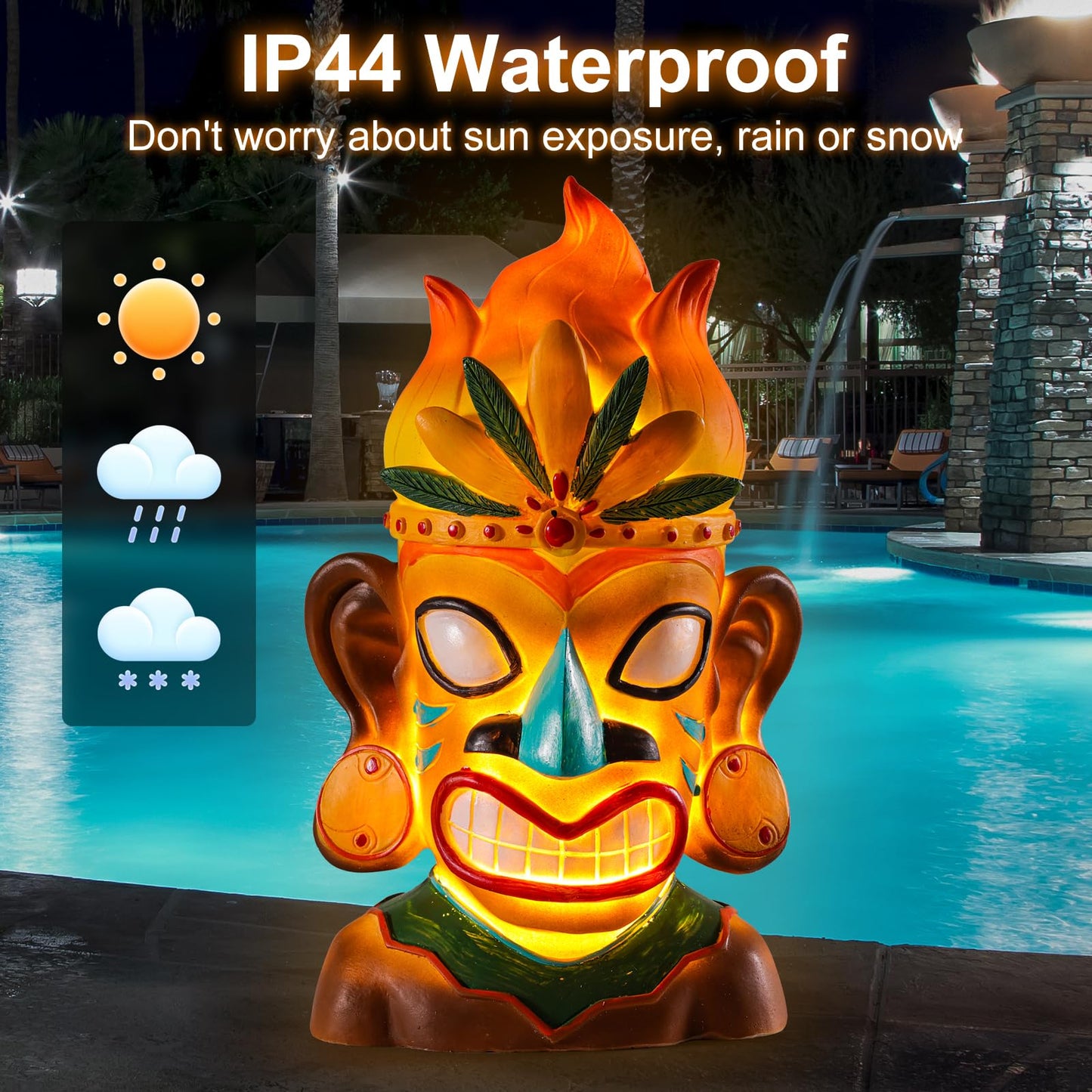WINTS Solar Tiki Statue,Outdoor Tiki Statue with Solar Light,Flickering Flame Tiki Decor for Bar Yard Garden Patio Decoration -10 x 6 x 4.1 Inches