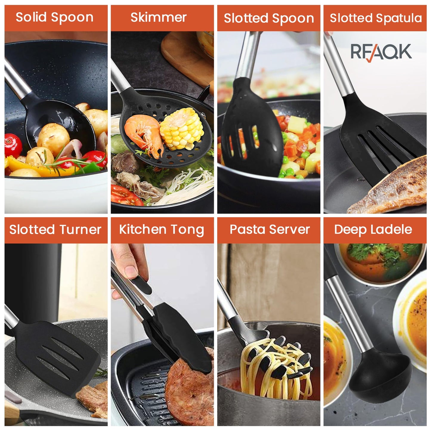 40PCs Silicone Cooking Utensils Set 446℉ Heat Resistance, RFAQK BPA Free Kitchen Utensils Set for Nonstick Cookware, Gadgets Includes Can Opener, Potato Smasher,Peeler,Tongs,Spatula Set,Pizza Cutter