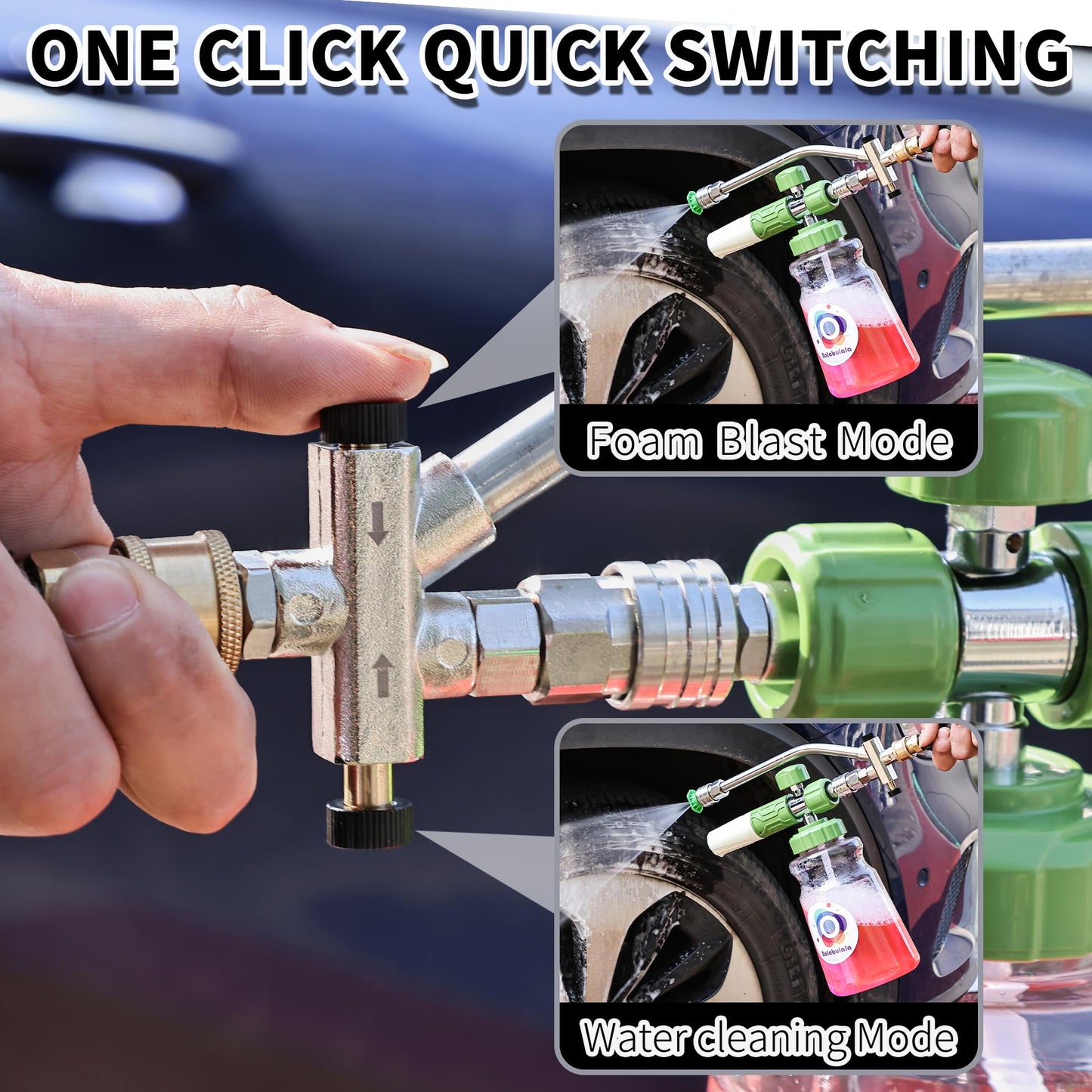 Balabulala Dual Connector Accessory with Pressure Washer Foam Cannon, Pressure Washer Double Tip Attachment for Foam Blaster with 5 Power Washer Sprayer Nozzles, 1/4" Quick Connect, 4200 PSI