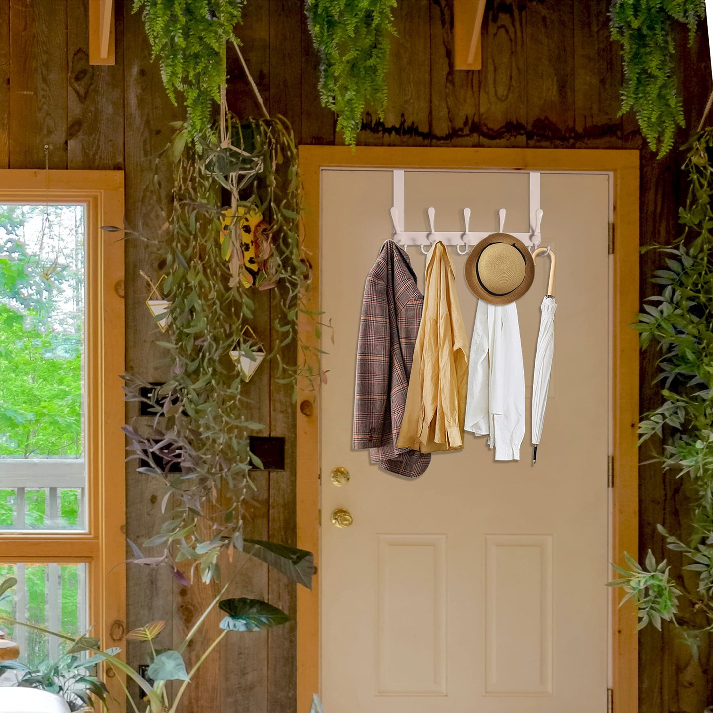 WEBI Over The Door Hook Rack with 5 Tri Hooks for Hanging Coats, Towels & Coats - White, 2 Packs