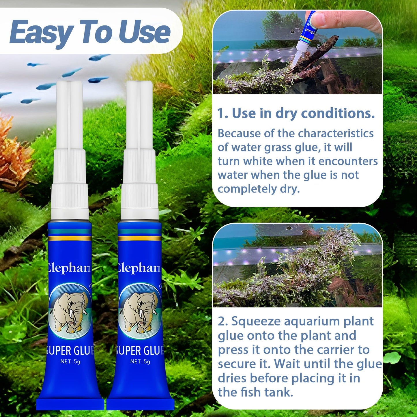Aquarium Glue, 25Pcs Coral Glue, Aquarium Glue Fish Safety, Quick Drying, Reef Glue for Plants Moss Aquascaping, Water Plant, Moss, Coral, Stone, Wood (25)
