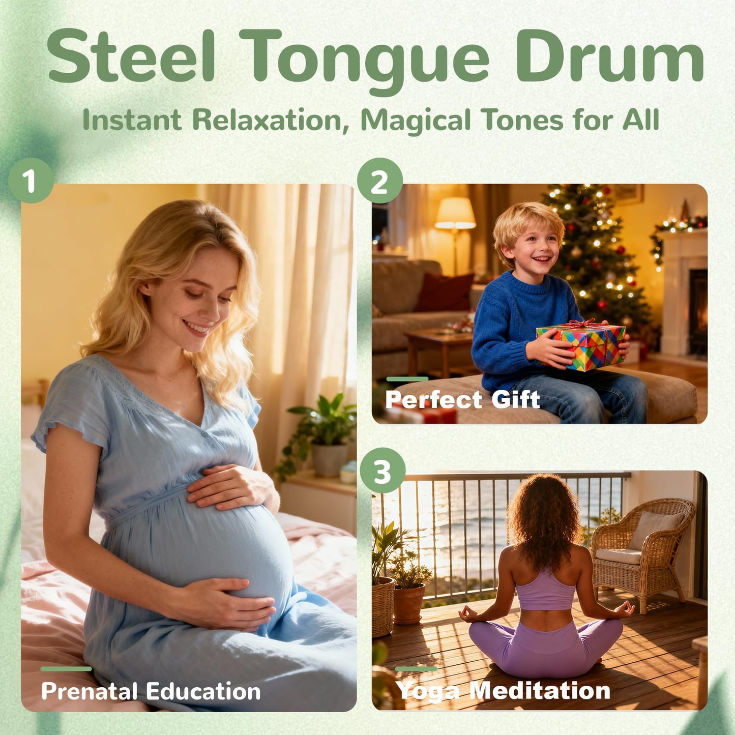 TUOKING Rain Drum for Outside Steel Tongue Drum 6 Inch 11 Notes C Key Handpan Drum for Adults and Beginners Sound Healing Musical Instrument Gift for Meditation, Yoga, Music Lovers(Green)