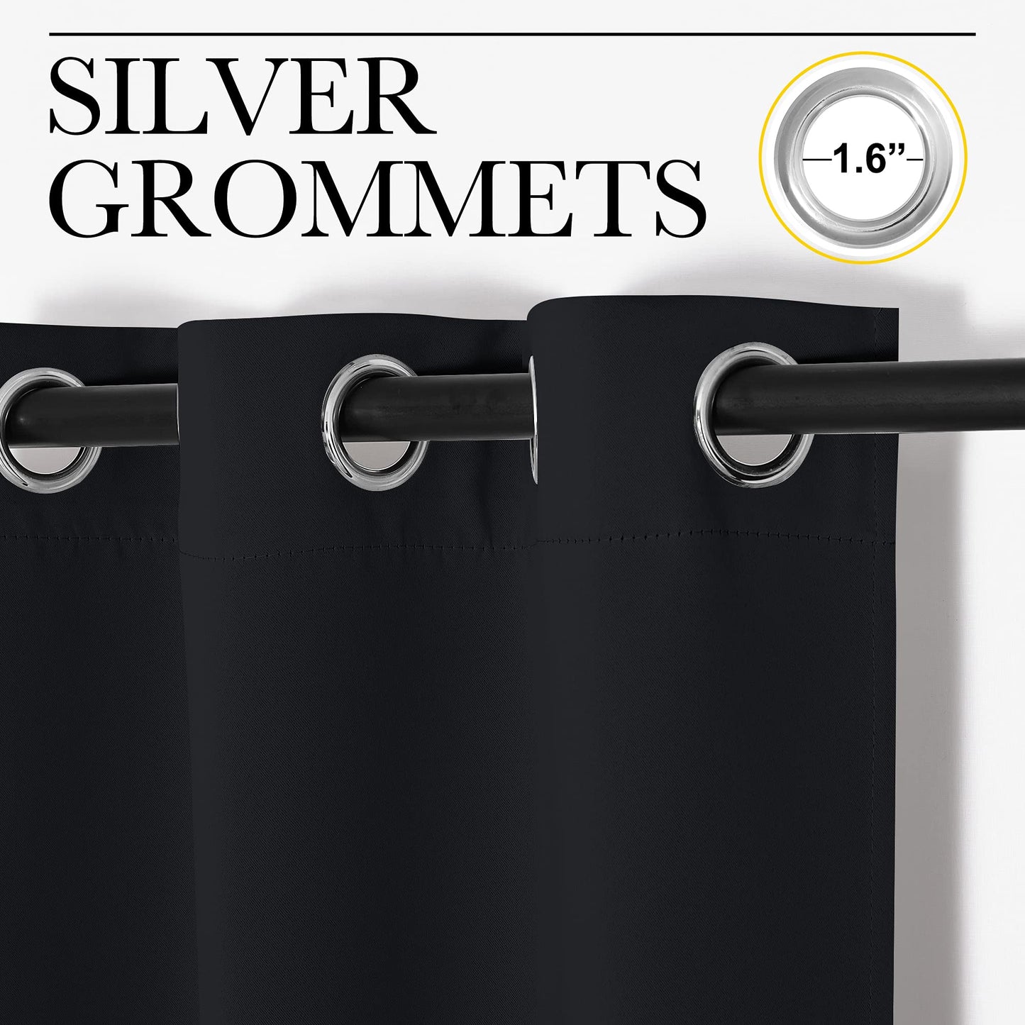 NICETOWN Blackout Curtains 84 Inches Long,Halloween Room Darkening Thermal Insulated Soli Grommet Curtains 2 Panels for Bedroom Living Room Windows (42 x 84 Inch,Black,2 Panels)