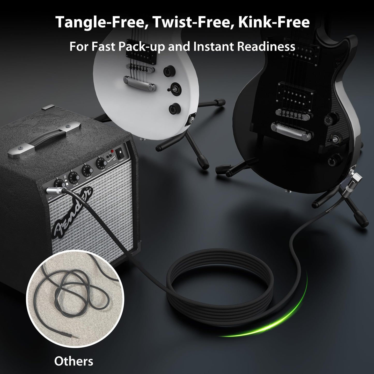 AA AUDIO ACCESSORY 50 ft Guitar Cable, 20AWG 99.99% OFC - A Must for Long Instrument Cable, Nylon Braided Anti-Kinking Kevlar-Reinforced, AL & OFC Shielded 1/4 Bass Amp Cord for Fender Electric Guitar
