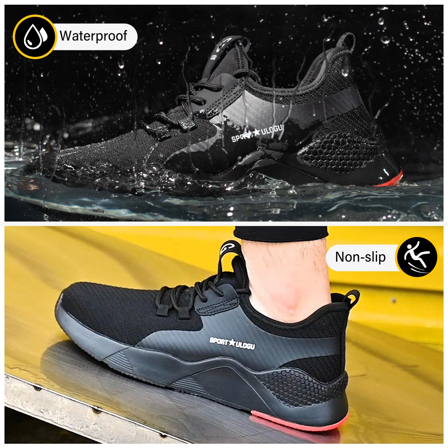Ulogu Waterproof Steel Toe Shoes for Men Women Lightweight Safety Sneakers Comfortable Puncture Proof Indestructible Work Shoes