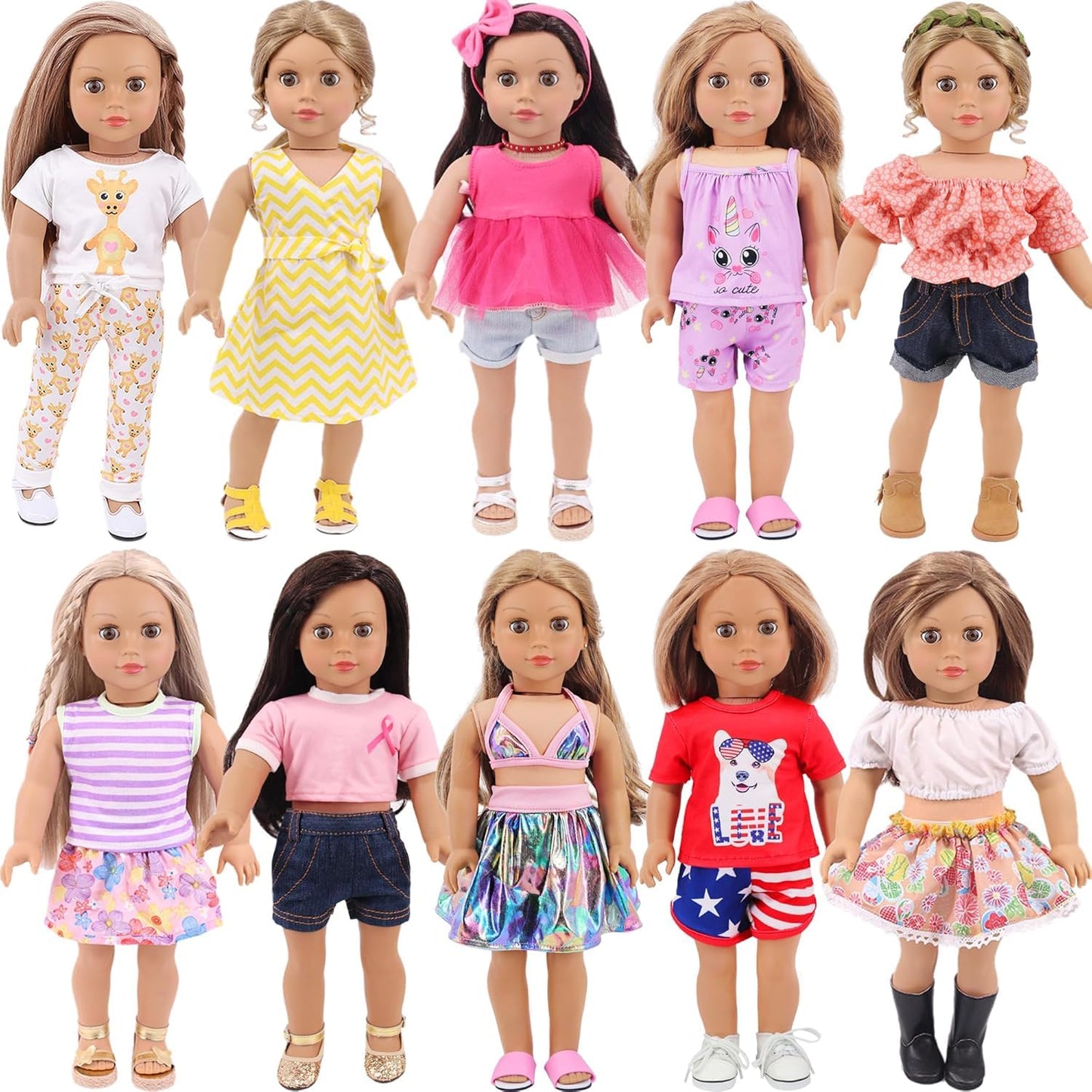 AK KYC 10 Sets American 18 Inch Doll Clothes and Accessories Include Doll Clothing Dress Fit for 18 inch Dolls ( Not Include Doll )