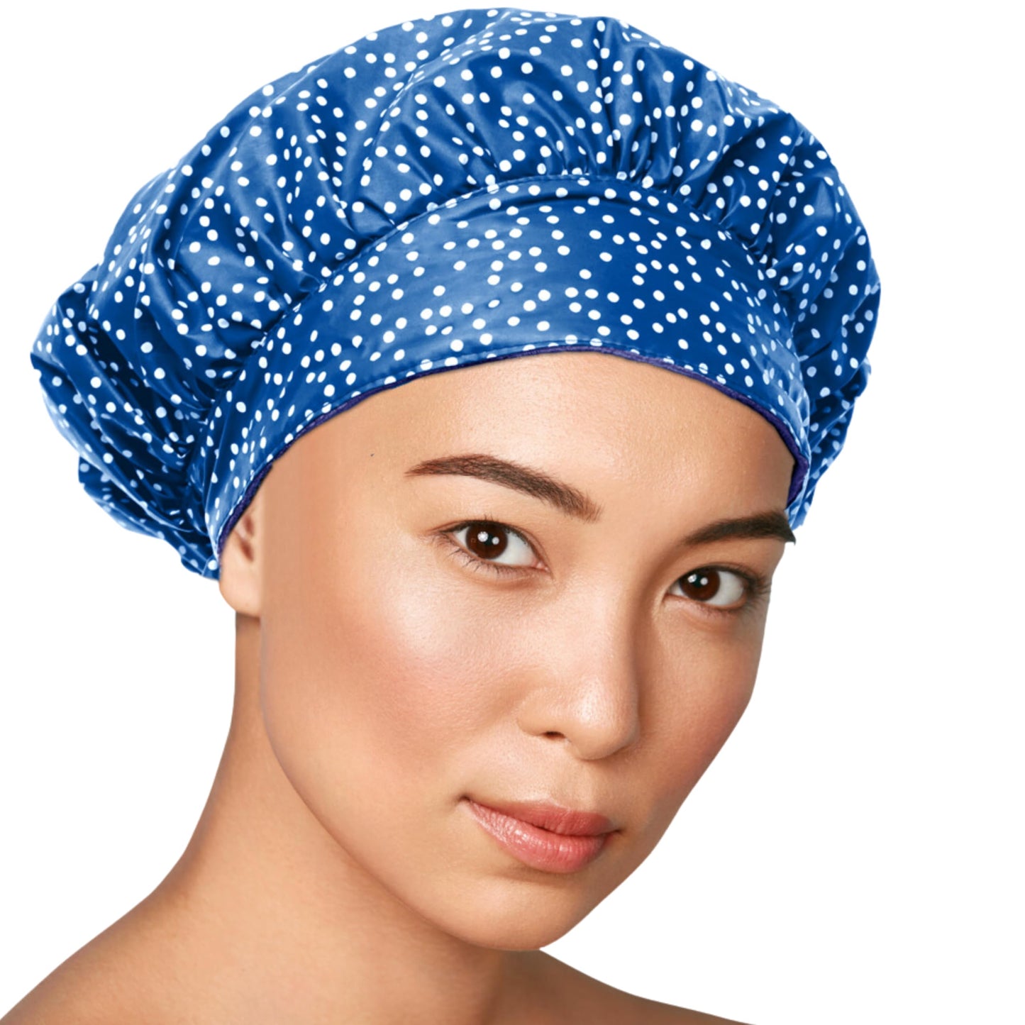 TIARA Shower Cap for Women, Terry Lined – Leak-Free, Washable and Waterproof Shower Cap – Reusable Shower Cap for all Hair Lengths/Styles – Also Works as a Deep Conditioning Cap – Dots Blue