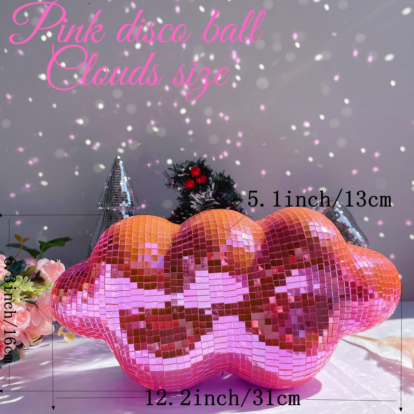 MFGDISCO Pink Disco Ball Cloud Shaped, Hanging Disco Decor for Party,Room,Home, Retro Reflective Mirror Ball with Chain, Disco Ornaments, Design Patent