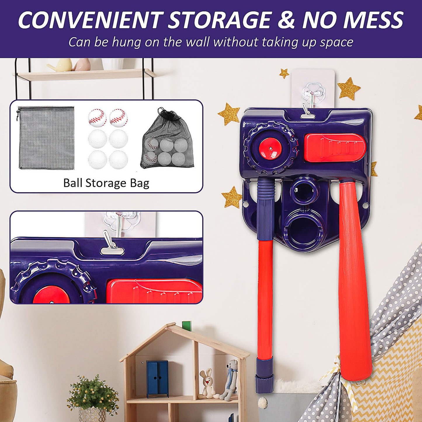 3-in-1 Tee Ball Set, Height Adjustable Baseball Set with Pitching Machine, T Ball Stand, Hanging Tee, Retractable Bat, Softballs, Indoor Outdoor Sport Games Gift Toys