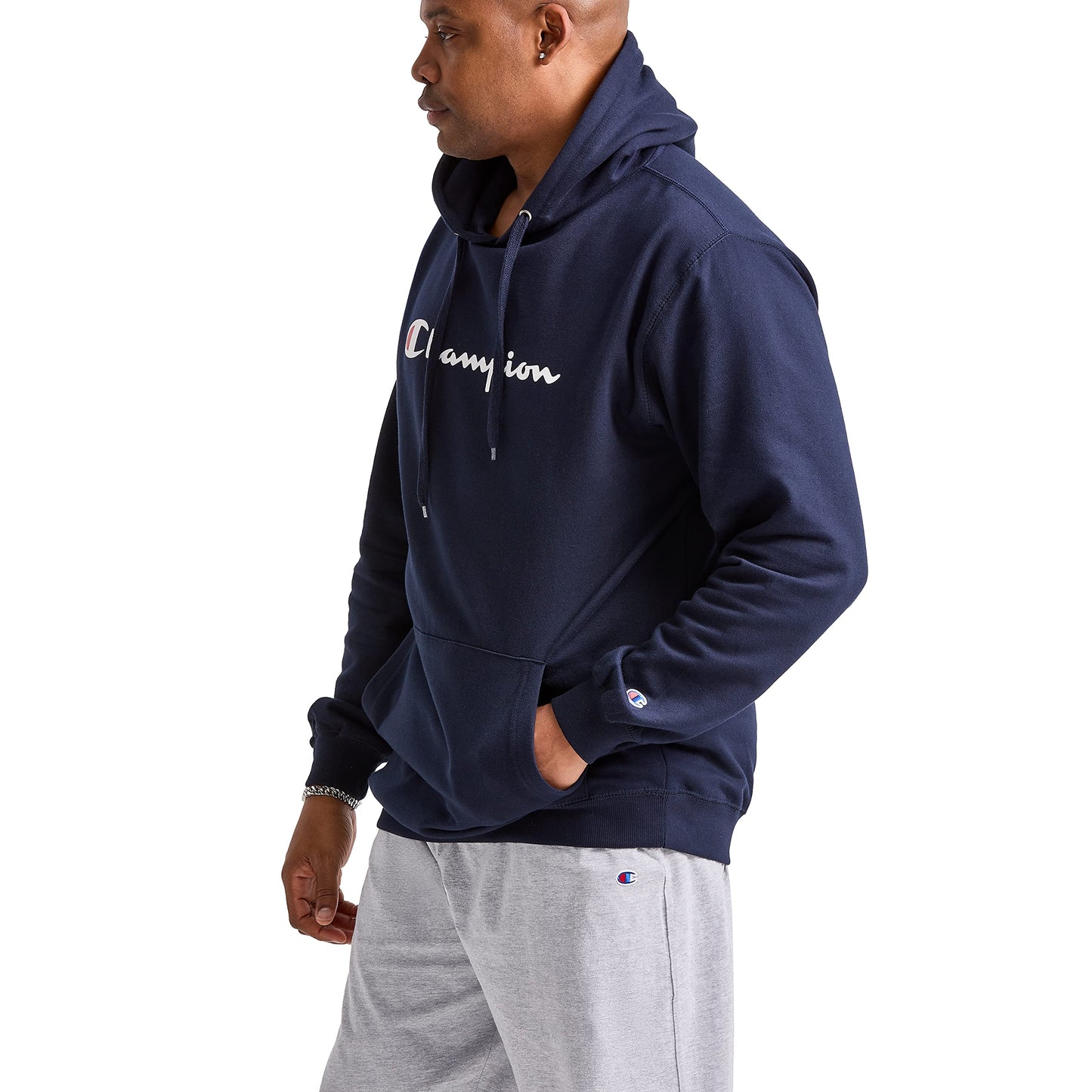 Champion Men's Graphic Powerblend Fleece Hoodie, Navy Script, X-Large