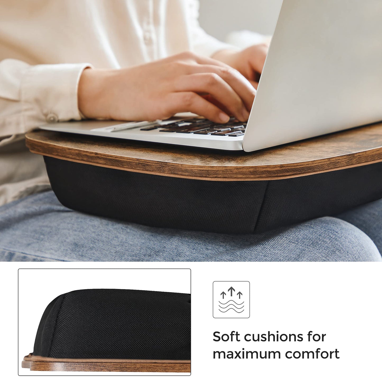 SONGMICS Lap Desk, Bed Tray, Laptop Table with Handle, Cushion, Rustic Brown ULLD109B01