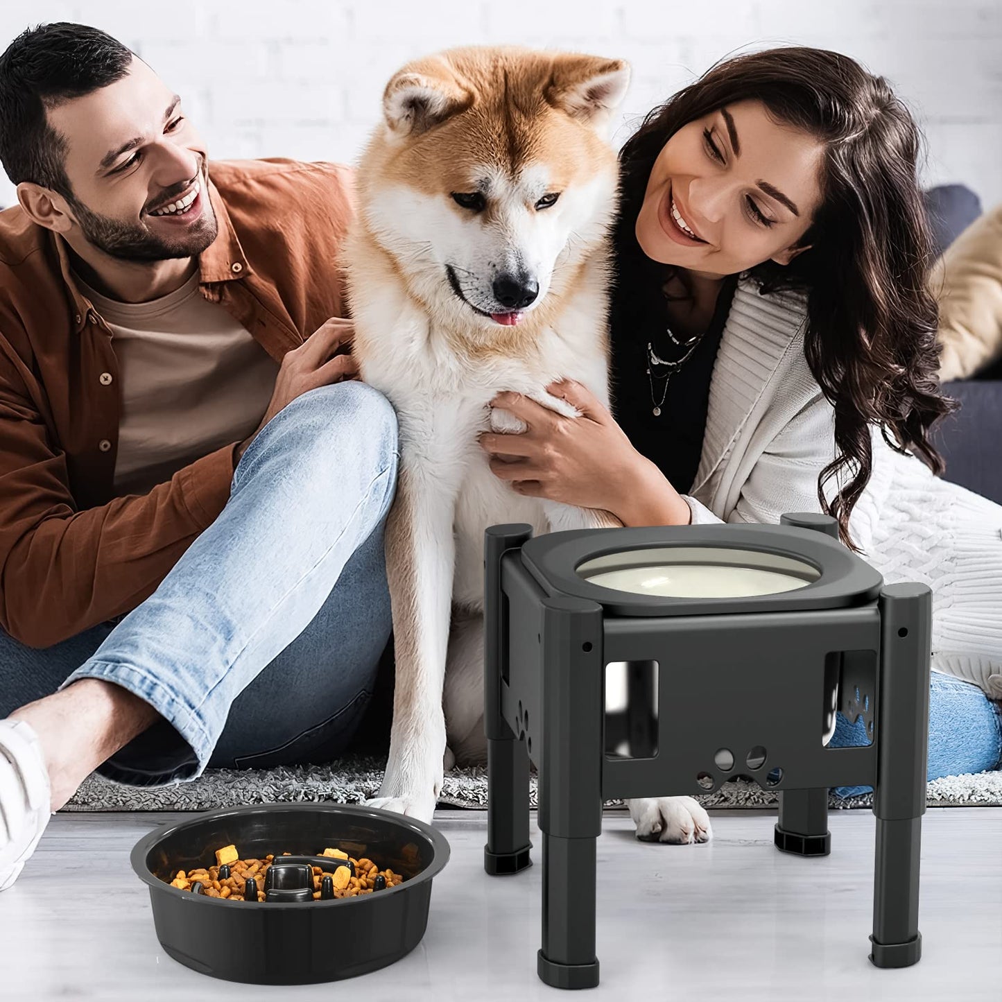 Lewondr Dog Water Bowl, 80OZ Large Capacity Raised Water Bowl for Dogs with Dog Slow Feeder Bowl, No Spill Water Bowl for Dogs 3 Heights Adjustable Elevated Dog Bowl Stand for Small Medium Large Dogs