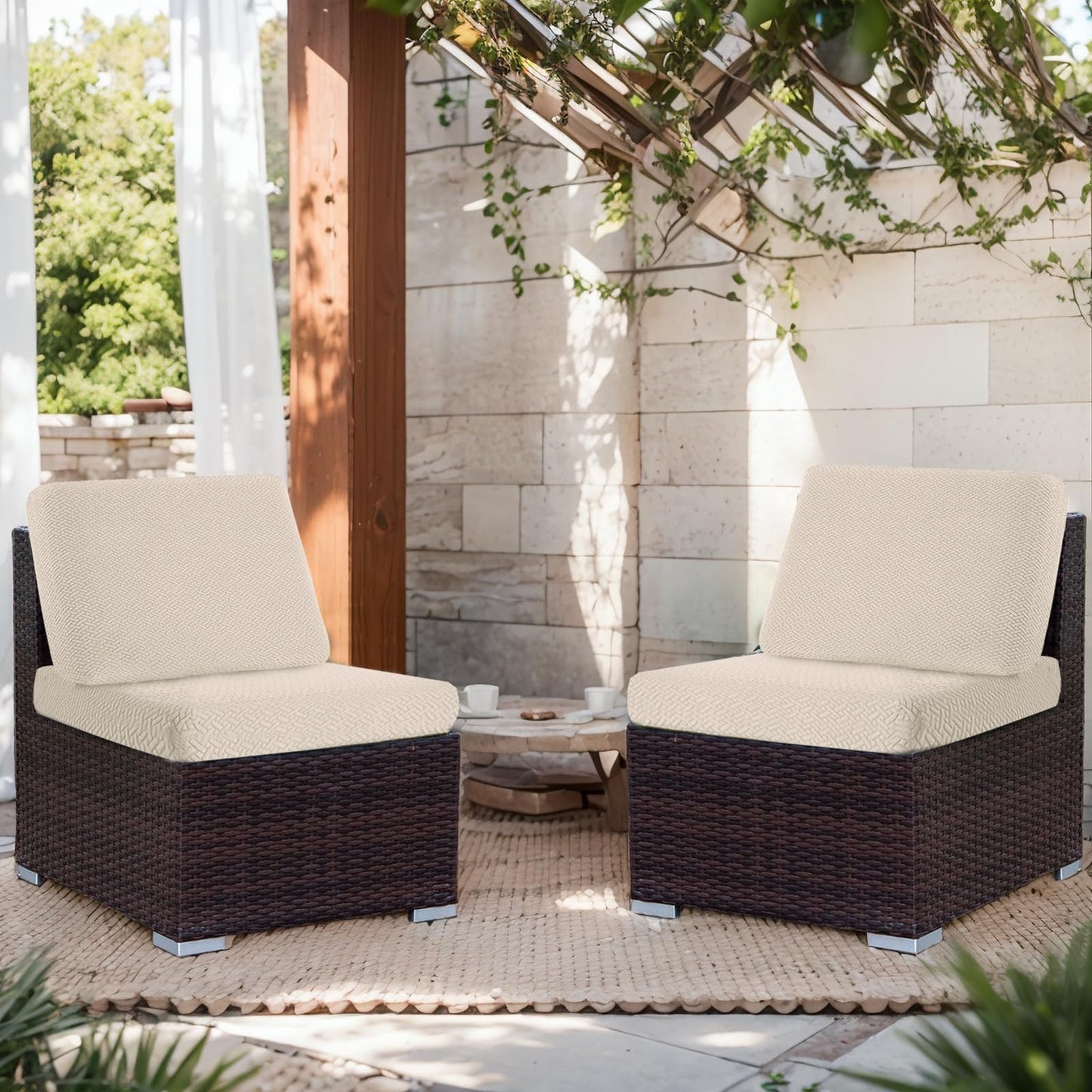 Outdoor Cushion Covers Waterproof,Stretch Garden Seat Cushions Cover Patio Chair Cushions,Replacement Chair Seat Covers Washable Furniture Protector for Outdoor Couch & Sofa Cushions