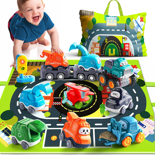 Car Toy With Playmat/Storage Bag for 1 Year Old Boy | 12-18 Months Baby Truck With Trailer | Toddler Toy Age 1-2 | 1st Birthday Gift for 1-2 Year Old Boy