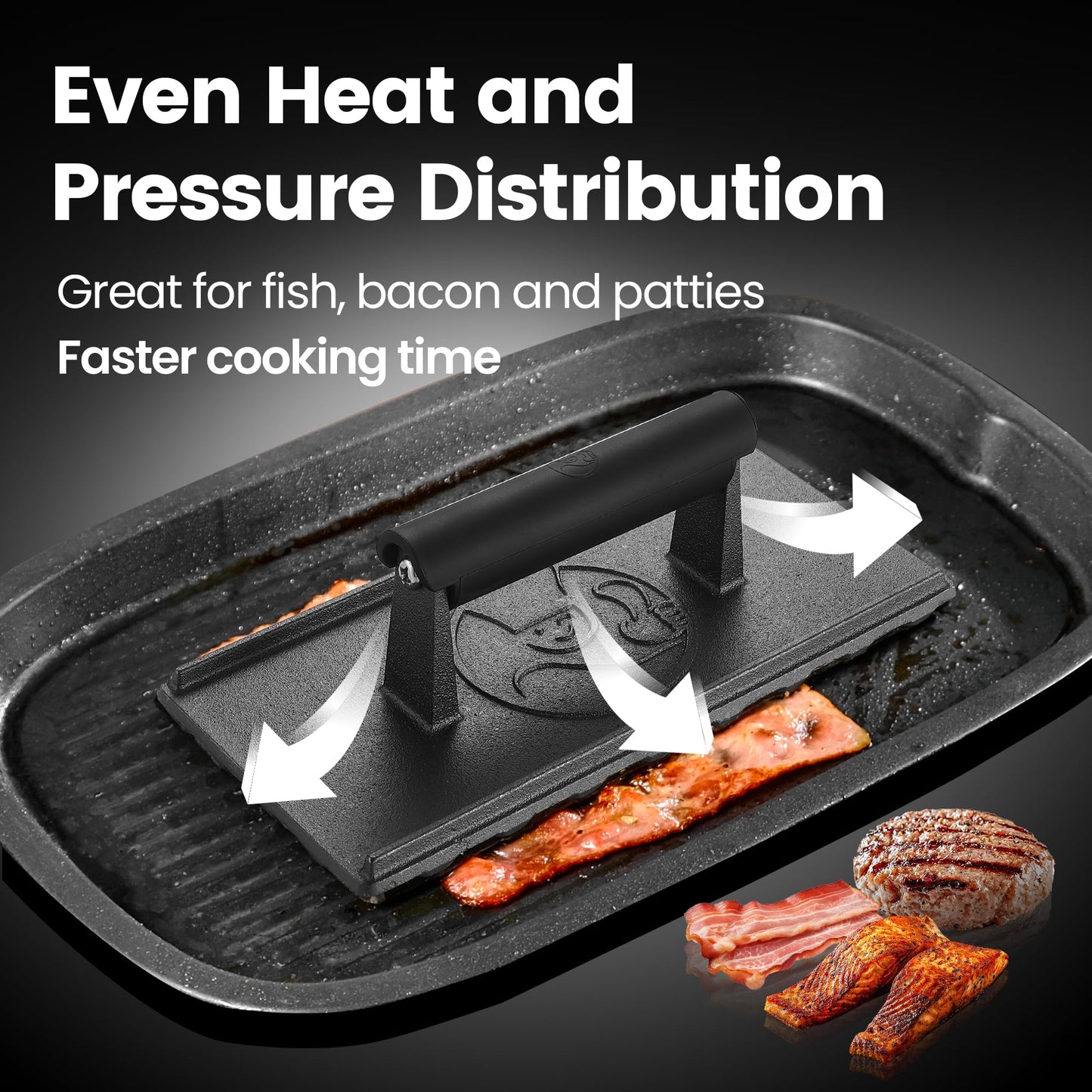 3lb Cast Iron Grill Press, Heavy Duty Smash Burger Press for Griddle Heat Resistant Handle, Burger Smasher, Hamburger Press, Grill Press for Griddle, Bacon Press Meat Press, BBQ Grill Accessories