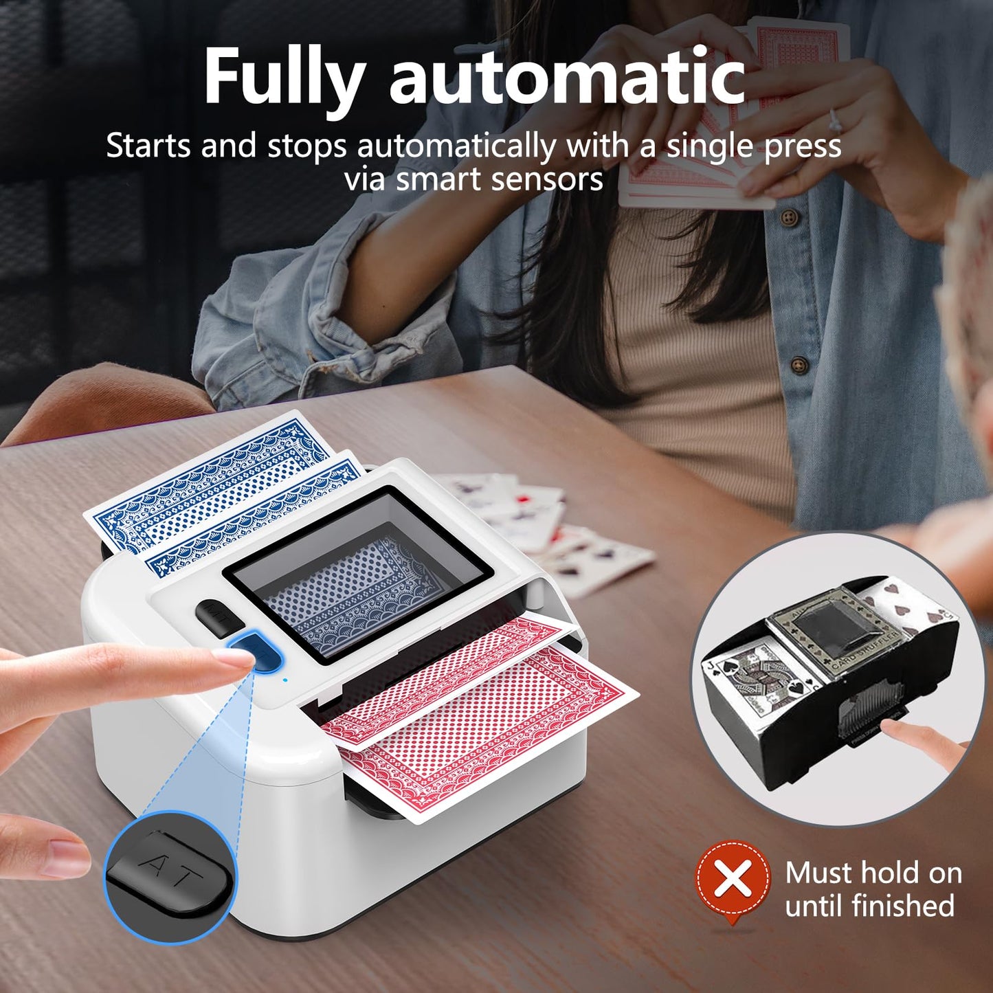 Automatic Card Shuffler 2 Decks, Beedove Rechargeable Electric Shuffling Machine with AUTO & Manual Mode, Low Noise, Portable Shuffler Machine for Poker, UNO, Blackjack, Home Card Games