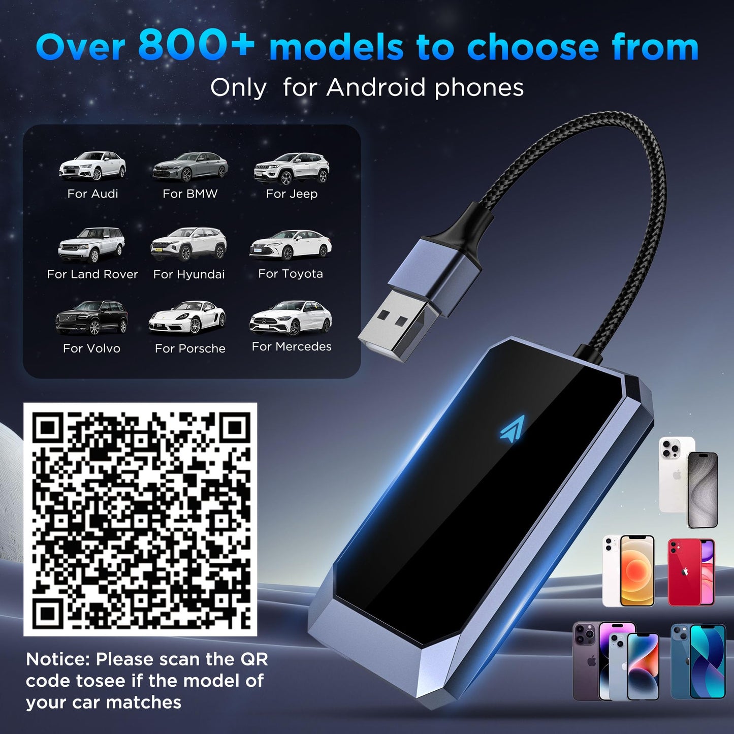 Android Auto Wireless Adapter for Factory Wired Android Auto - Instant Connection, Converts Wired to Wireless, Compatible with Android 10+ & Cars from 2015