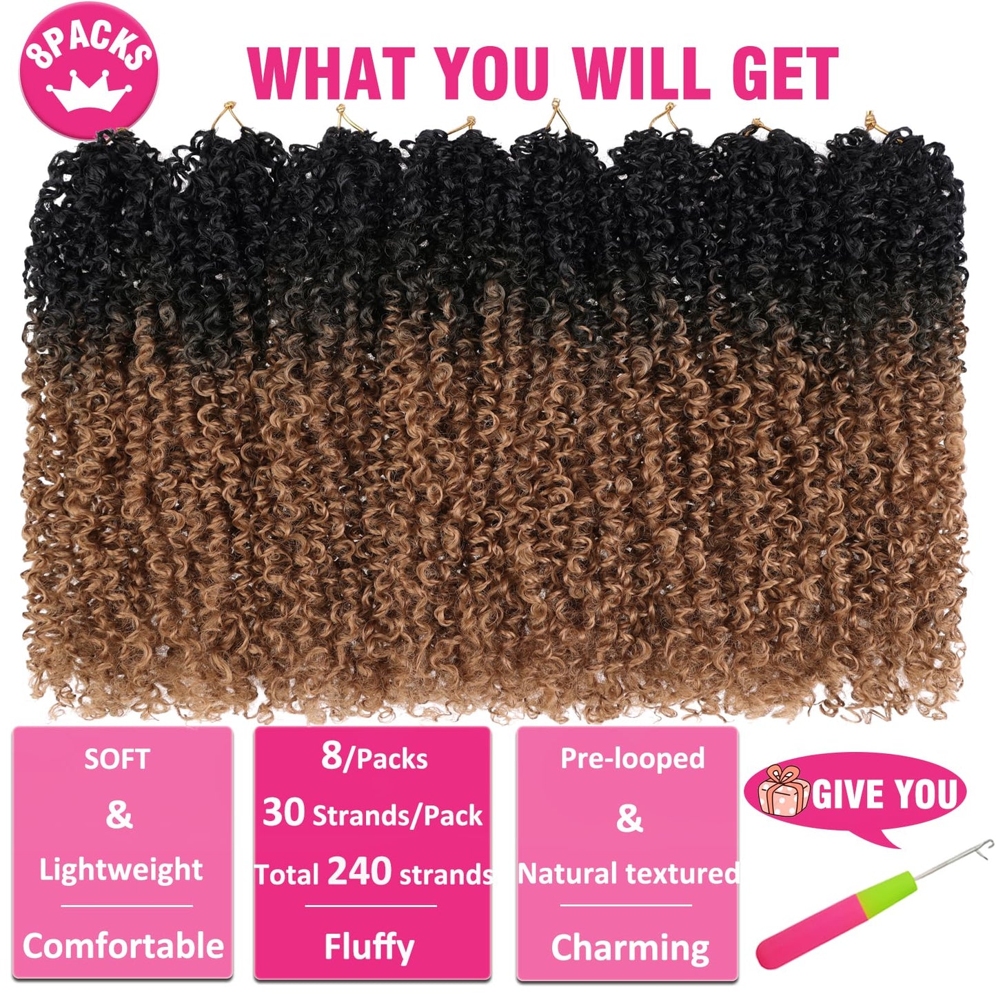 Unionbeauty 12 Inch Pre-twisted Yanky Twist Crochet Hair 8 Bundles Pre-looped Mini Spring Twists Hair Senegalese Twist Crochet Braids Hair with Bouncy Synthetic Marlybob Crochet Hair Extensions 1B/27#