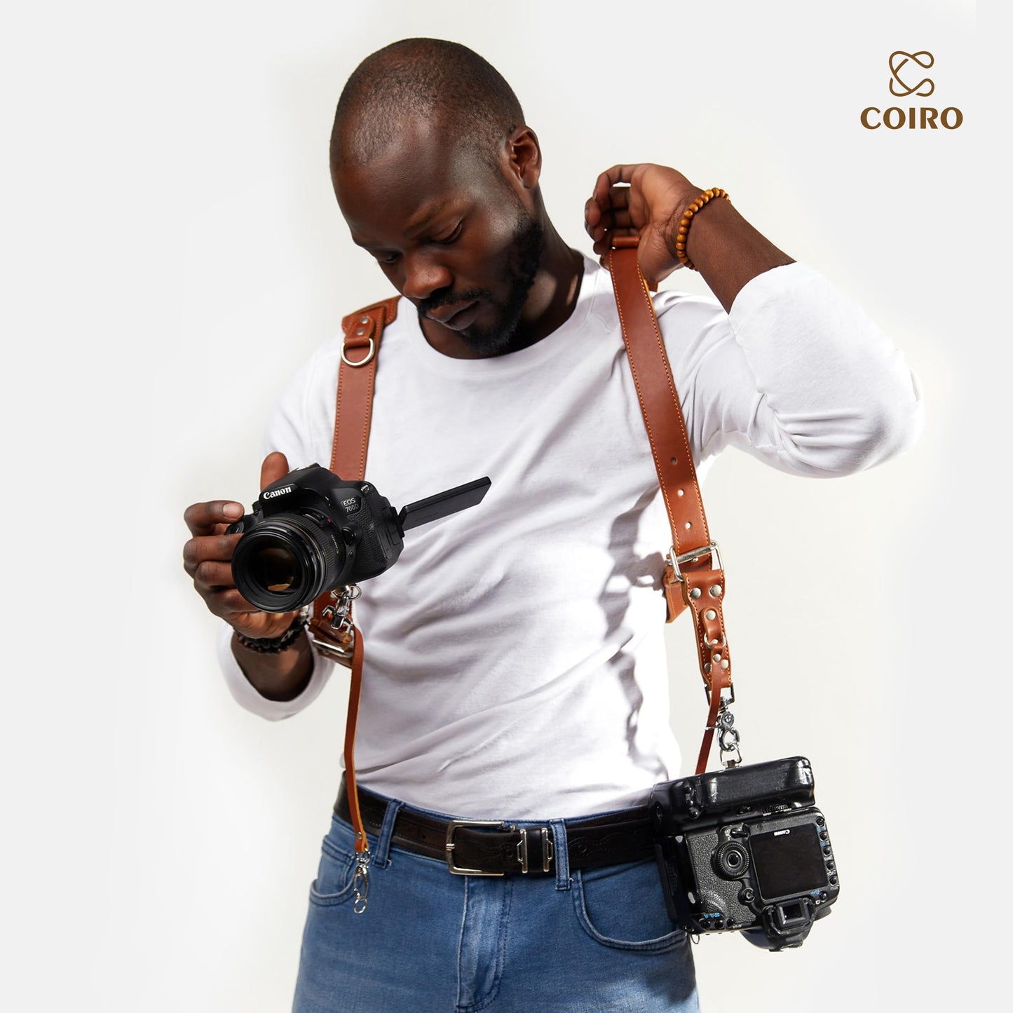 Camera Accessories Dual Harness Two Cameras - Shoulder Leather Strap - Multi Gear Double Camera Accessories DSLR/SLR ProInStyle Strap by Coiro