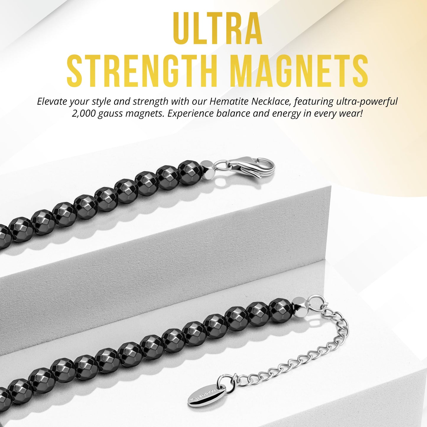 MagnetRX® Magnetic Hematite Necklace – Ultra Strength Hematite Stones – Unisex Beaded Hematite Necklace for Women and Men (Faceted Beads, 18 INCHES)