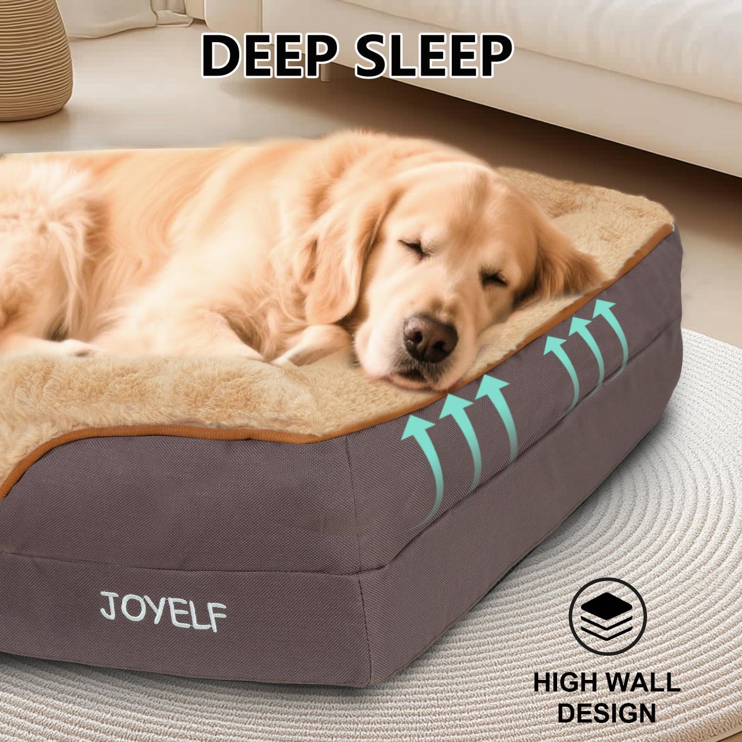 JOYELF Dog Bed for Medium Dogs, Bolster and Foam Sofa Couch Bed with Nonskid Bottom, Durable Dog Couch for Small to Medium Dogs - Brown