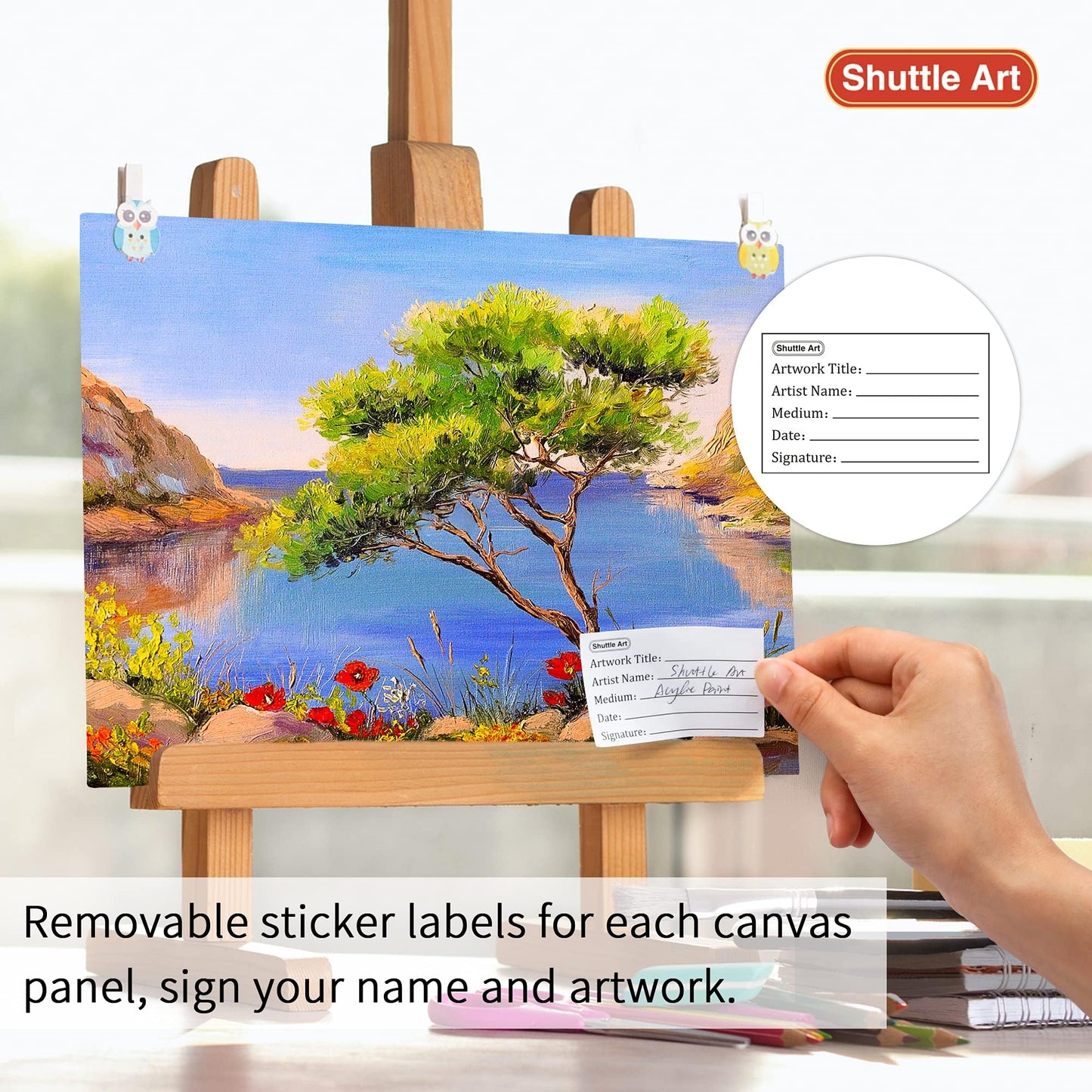 Shuttle Art Canvases for Painting, 34 Pack Multi Sizes Stretched Canvas and Canvas Panels, 5x7”, 8x10”, 9x12”, 11x14”, 100% Cotton Primed Canvas Boards for Painting, Blank Canvas for Acrylic Oil Paint