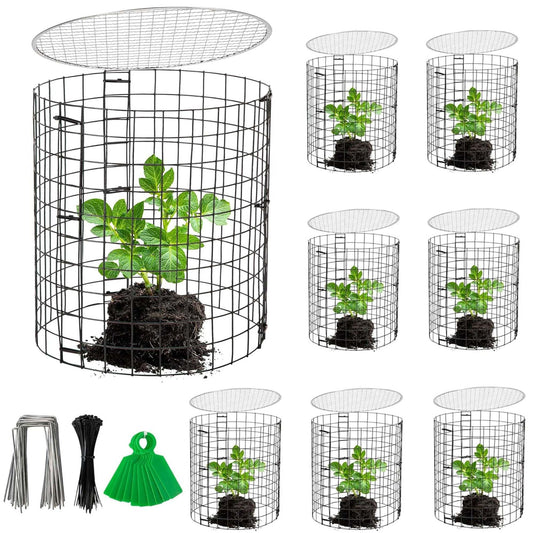 Adnee 8 Pack Wire Plant Protector with Cover-12" x 11" Detachable Plant Protector Metal Plant Cages-Garden Plant Cages for Flower Vegetable to Keep Animals Out