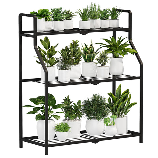 Bamworld Metal Plant Stand Indoor Outdoor, 3 Tier Plant Shelf for Multiple Plants, Large Heavy Duty Flower Pot Stands for Patio Garden Balcony Living Room Bedroom