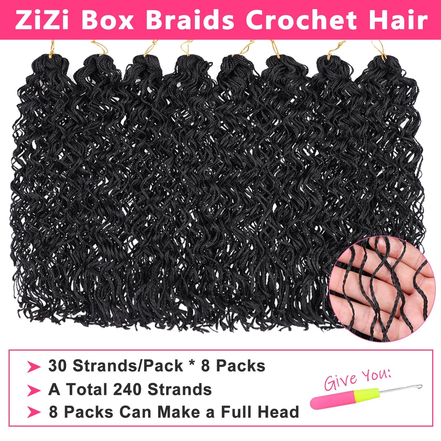 RuiYok 240 Strands Micro Box Braids Crochet Hair 18 Inch Curly ZiZi Box Braids Natural Black Micro Locs with Curly Ends 8 Packs Sister Locs Mini Twist Crochet Hair Braiding for Women #1B