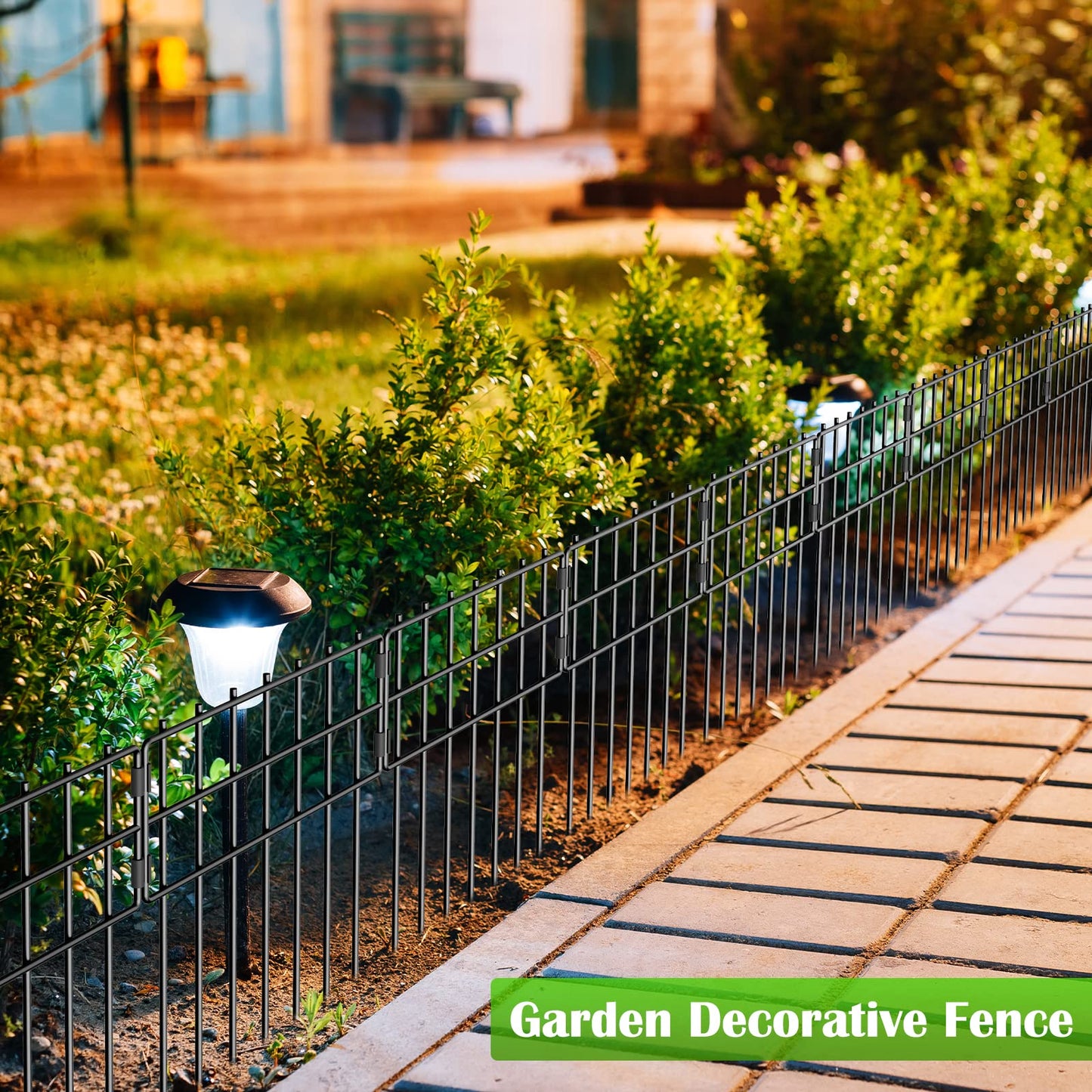 NANANARDOSO 10 Pack Animal Barrier Fence, 17 in(H) X Ft(L) No Dig Garden Decorative Fencing, Rustproof Metal Wire Panel Fence Border for Dog Rabbits Ground Stakes and Outdoor Landscape Yard Black