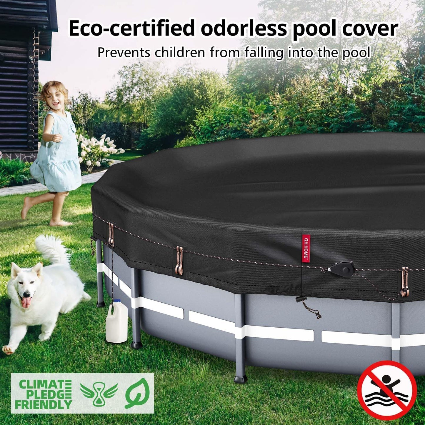 QH.HOME [2025 Upgraded Ultimate Windproof] 12 Ft Round Pool Cover with Fast Tightening Patented Ratchet,Swimming Pool Cover for Above Ground Pools [Durable, Tear Resistant] with Weight-Bearing Rings
