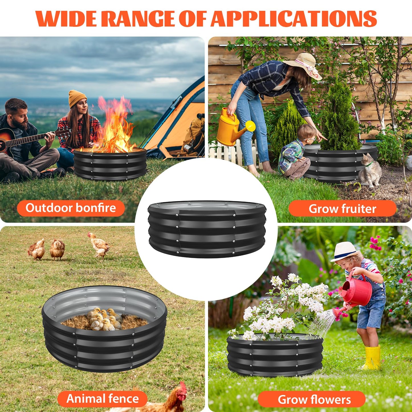 YSEJOMP 36 Inch Round Galvanized Fire Pit Ring/Fire Ring - Foldable and Perfect for Outdoor Gatherings and Campfires in The Yard/Garden/Park/Beach (Black+Gray, 3 FT Diameter+1 FT Tall)