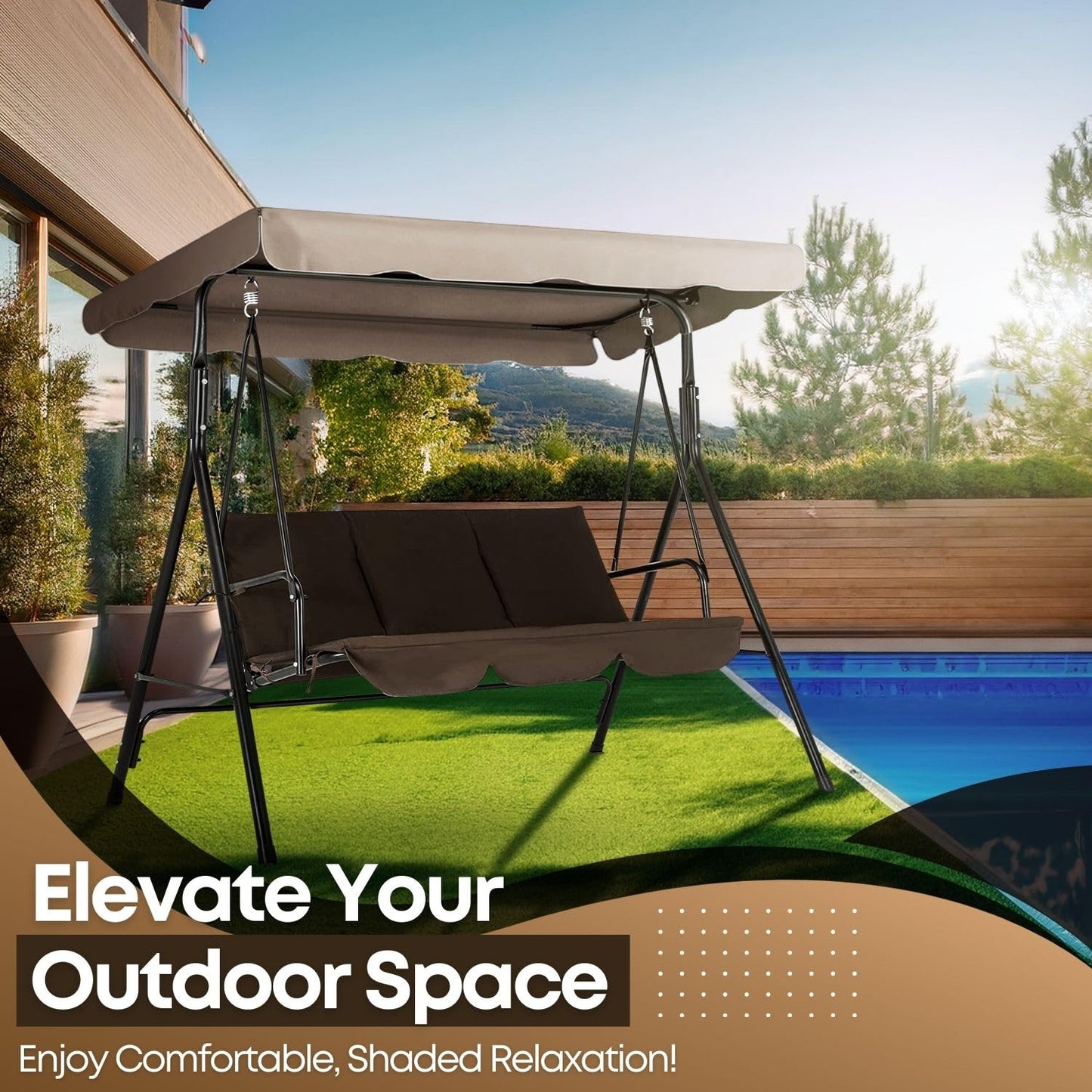 Flexzion Swing Canopy Cover (Beige) 77" x 43" - Deluxe Polyester Top Replacement UV Block Sun Shade Waterproof Decor for Outdoor Garden Patio Yard Park Porch Seat Furniture