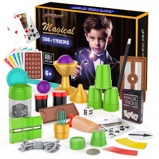 AEROQUEST Magic Kit, Magician Set with 300+ Tricks, Wand, Instruction Manual and Video for Beginners, Ideal for Kids, Boys, Girls of 6 7 8 9 10 11 12 Years Old (Magic 300+ Kit)