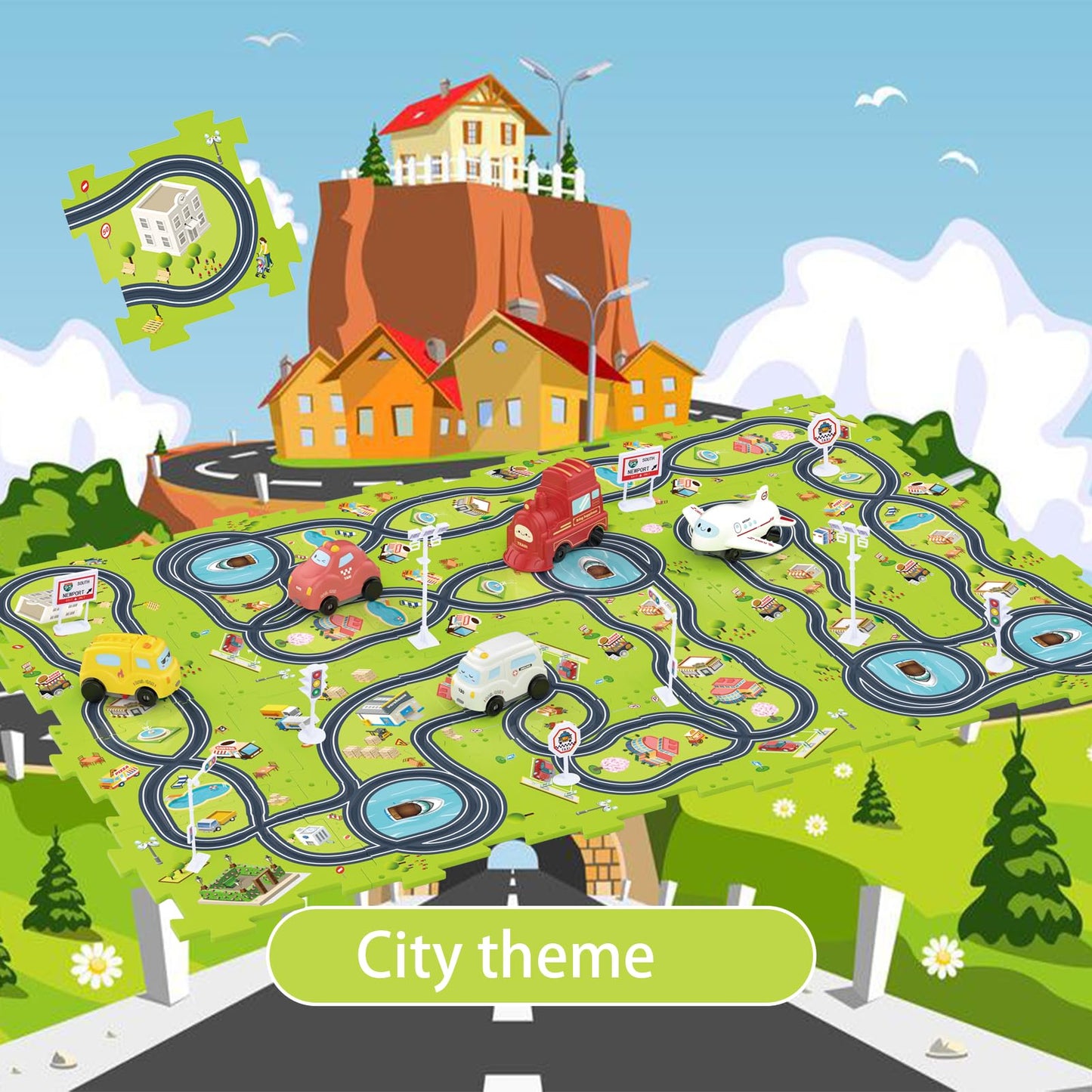 Bearbao Toddler Toys Gifts for 3 4 5 Year Old Boys, Total 24 Pieces Jigsaw Puzzle Racer Track Car Set with 3 Cars for Kids Boys 3-5, Puzzle Tracks Car Toys Gifts for 3 4 5 Year Old Boys Kids