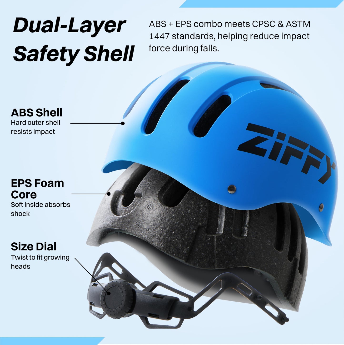 ZIFFY Youth Bike Helmets for Kids – Lightweight, Adjustable, Safety Certified Scooter Helmet for Boys & Girls with Washable Inner Lining, M, Blue