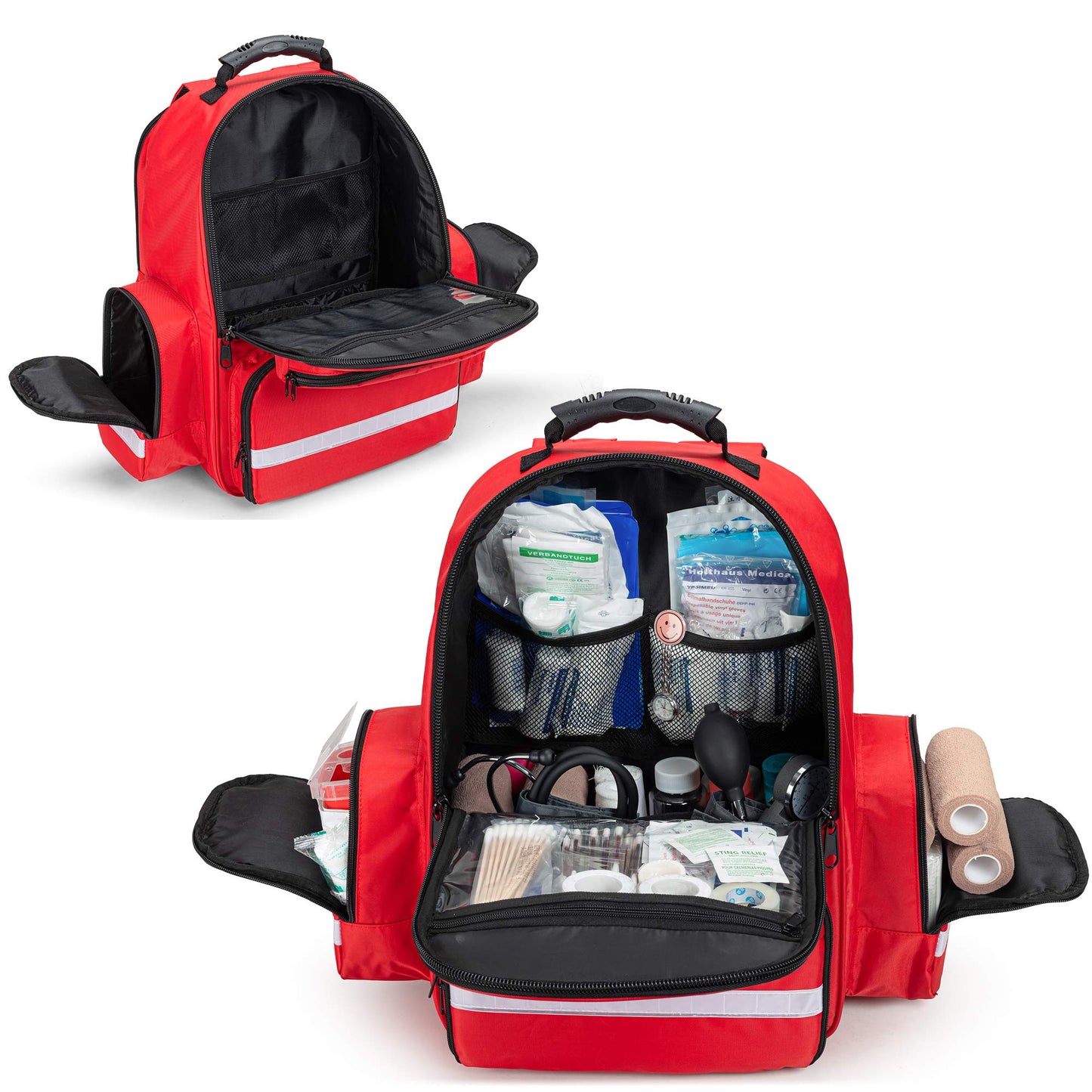 Trunab Large First Responder Bag Trauma Backpack Empty, Emergency Medical Bags Storage Jump Bag Pack for EMT, EMS, Police, Firefighters, Red (Patented Design)