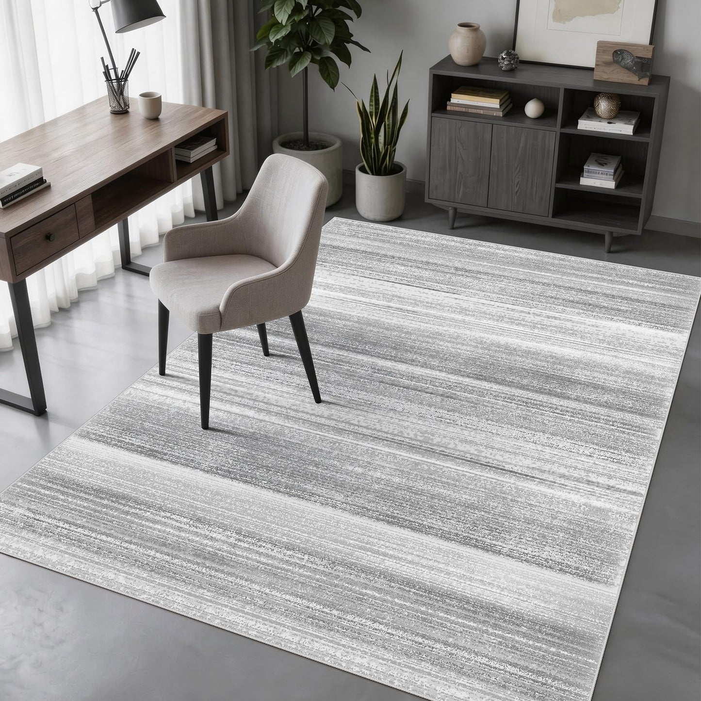Premium Modern Abstract Rug - Stain Resistant Non-Slip Area Rug for Living Room Bedroom Dining Room Office Carpet - Grey 5x7