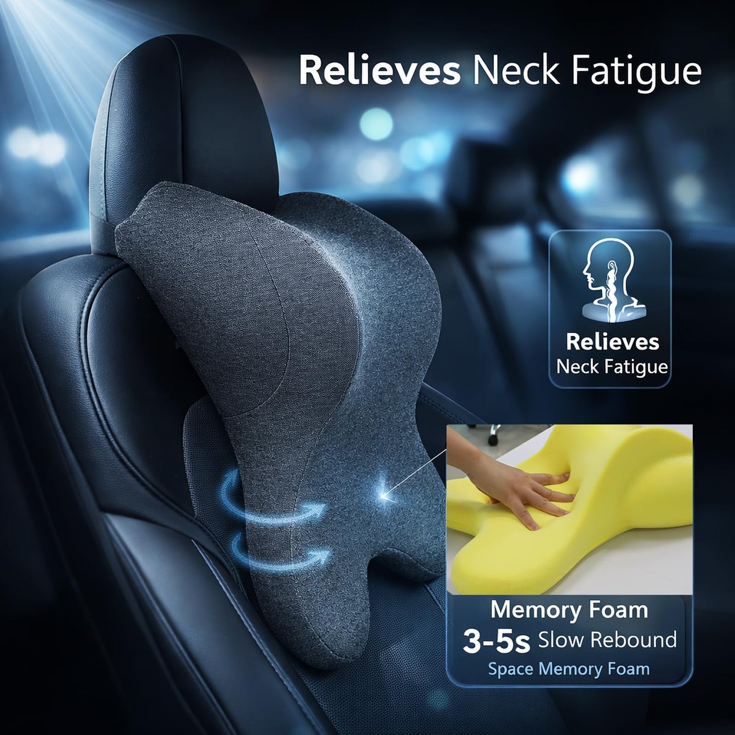 Car Neck Pillow for Driving Gaming Chair Headrest Pillow Office Chair Neck Pillow Ergonomic Design Double Straps Design Suitable for Different Heights