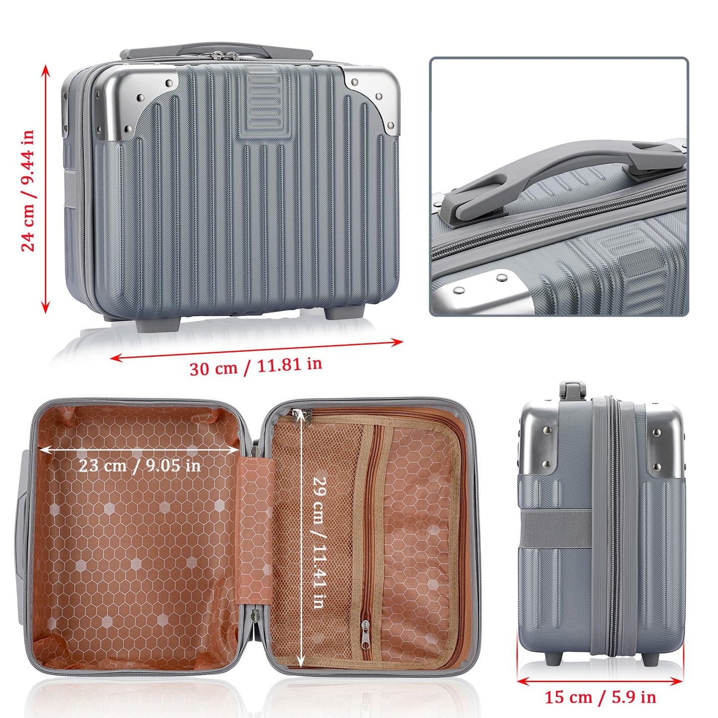 BSTKEY Portable Hard Shell Cosmetic Travel Case, Small Travel Hand Luggage with Elastic Band, Mini ABS Carrying Makeup Case Suitcase, Silver, Fashion