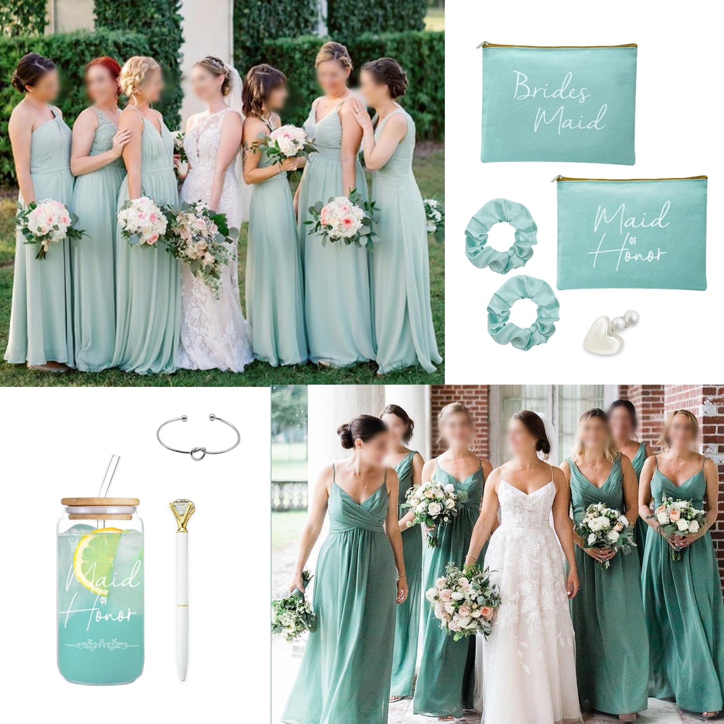 KIKINIKO 56 pcs Bridesmaid gifts bridesmaid proposal gifts, Maid of Honor Gifts contain 16oz Glass Cups Cosmetic Makeup Bags Invited Cards Scrunchies Hair Knotted Bracelets Diamond Pens love clip,