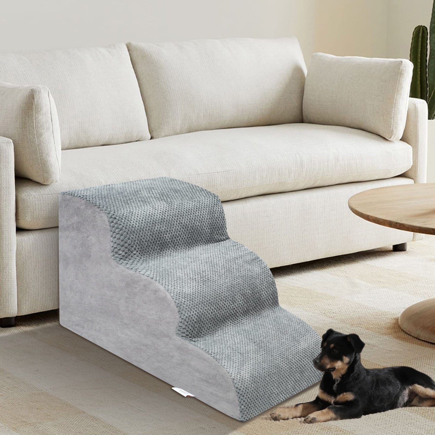 Dog Stairs for Small Dogs - High Density Foam Dog Ramp, Extra Wide Pet Steps with Non-Slip Bottom for High Beds, Couche and Sofa, Best for Dogs Injured, Older Dogs Cats, Pet with Joint Pain (3 Tiers)