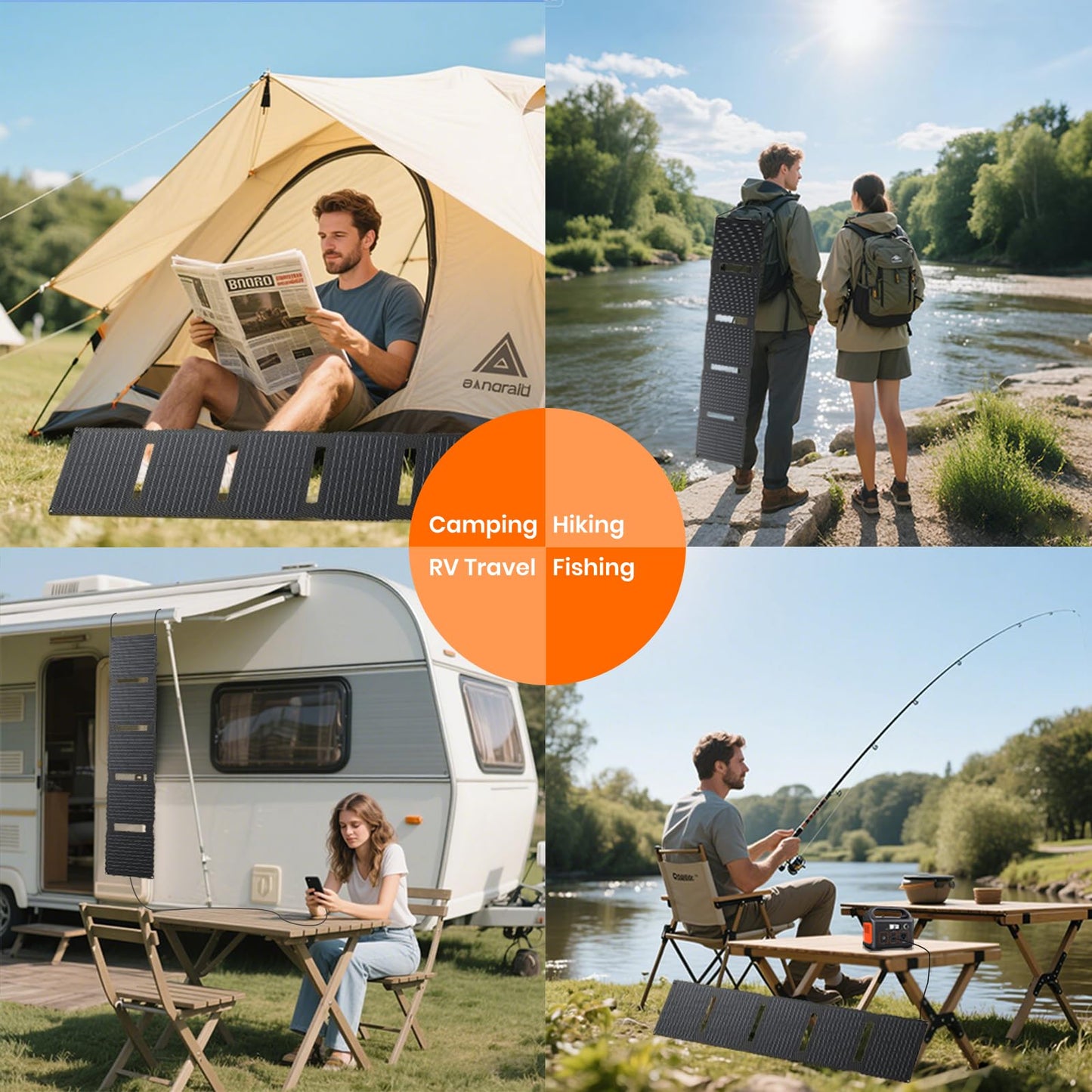 FlexSolar 40W Portable Solar Panel for Small Power Station,Camping Solar Panels with USB QC 3.0/USB C/18V DC Outputs for Phones, iPad, Laptop,Solar Panels for Backpacking Outdoor Van RV Trip