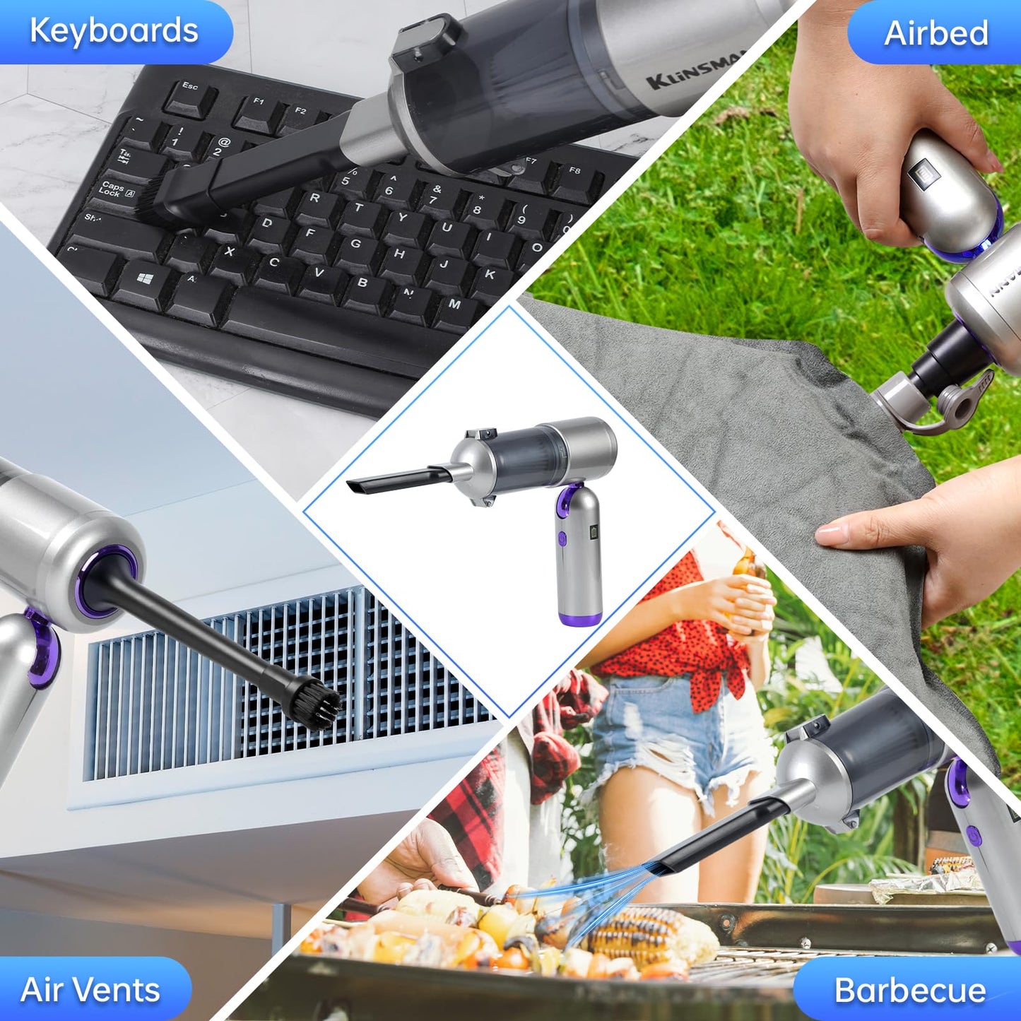 Bug Vacuum Catcher & Car Vacuum Cleaner, 180° Foldable Rechargeable Mini Handheld Vacuum Cordless, 4-in-1 17KPa High Power Portable Inflator & Air Pump for Insects, Spiders, Pet Hair, Home & Garden