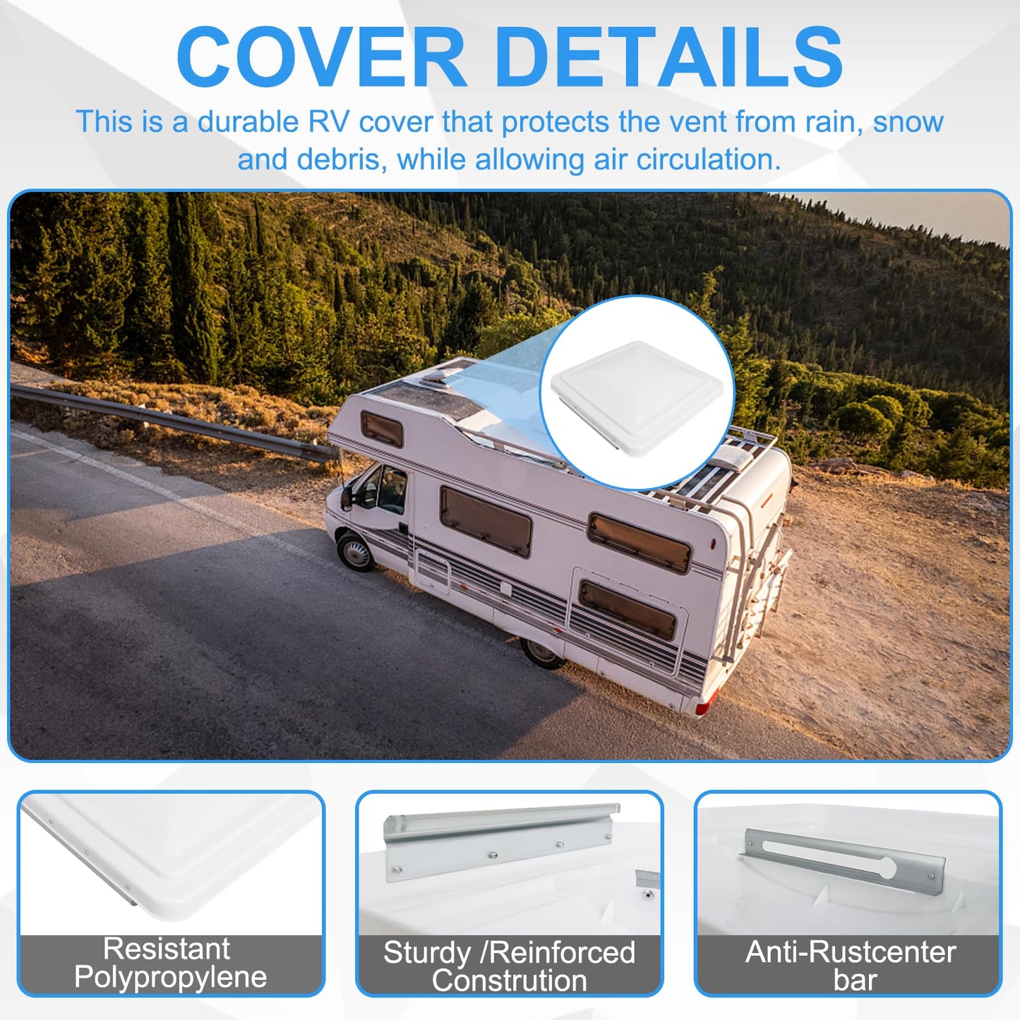 Podoy 14 Inch Roof Vent Cover for RV, Universal Camper Trailer Roof Vent Lid for Vortex Vent Fan Motorhome Trailer- Polypropylene White