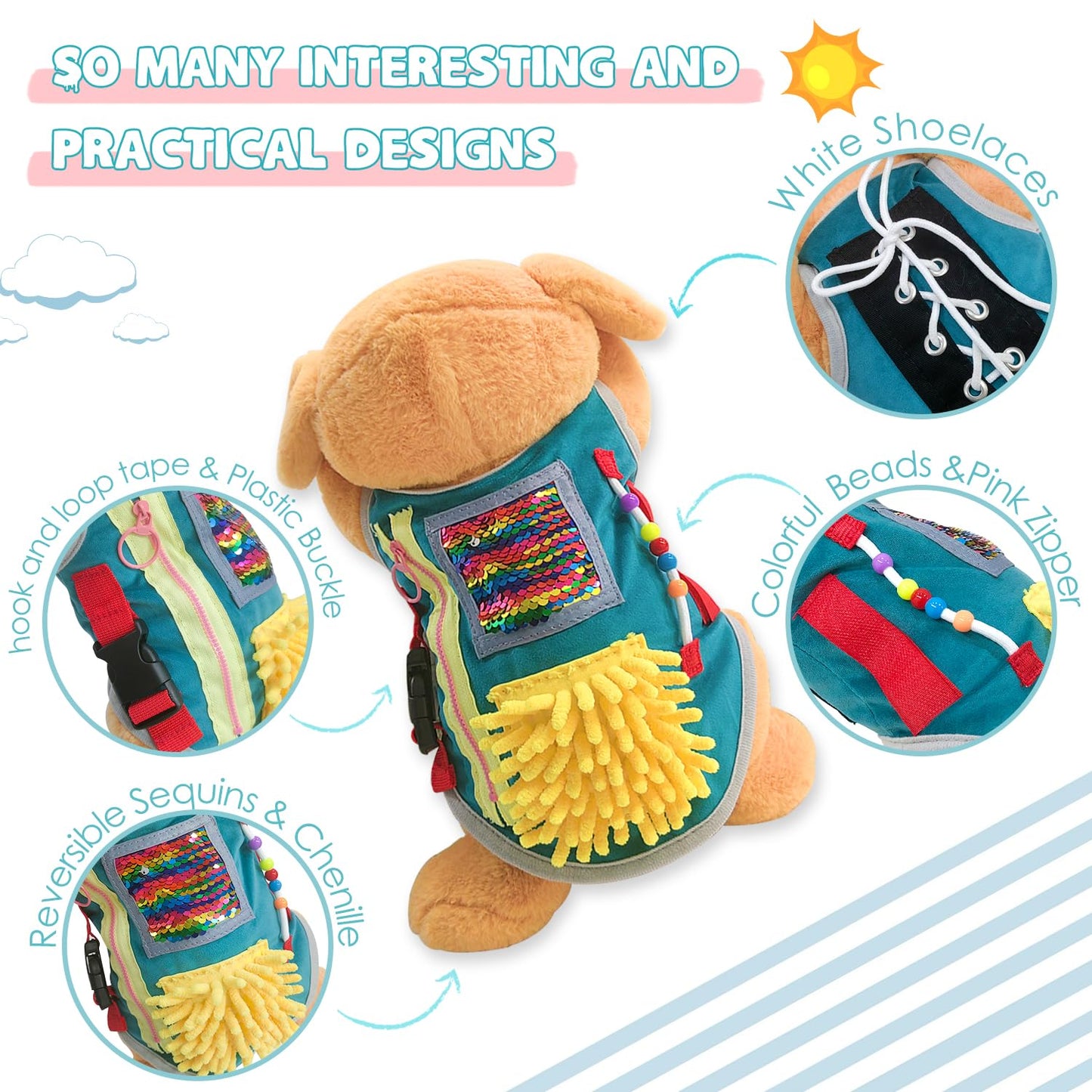 Fidget Blanket for Alzheimer, Dementia Activities for Adults for Anxiety Relief,Puppy Sensory Blanket with Many Activities for Elderly, Gift Fidget Blankets with Lovely Dog