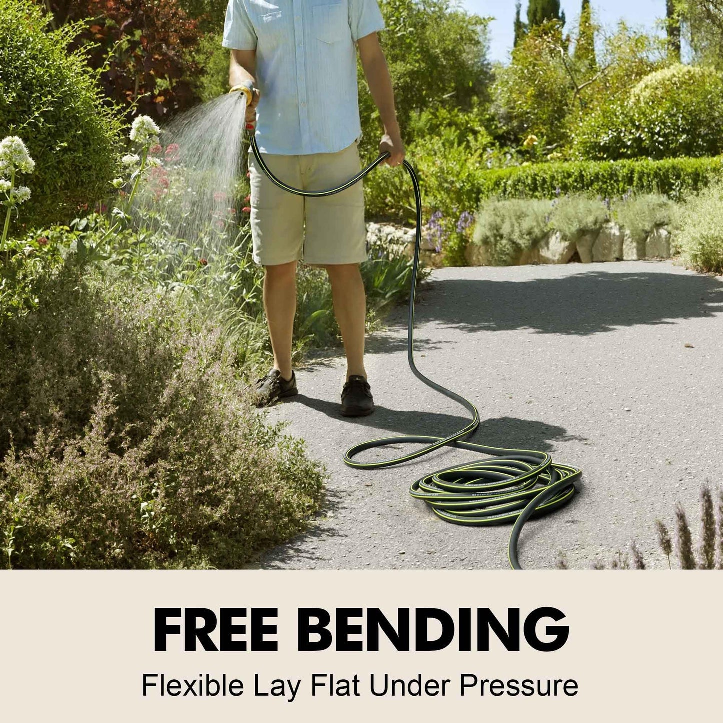 Wurzberge Rubber Garden Water Hose 25ft, Leak Proof Garden Hose with Brass Connector, Flexible and Lightweight for Easy Move Round Yard